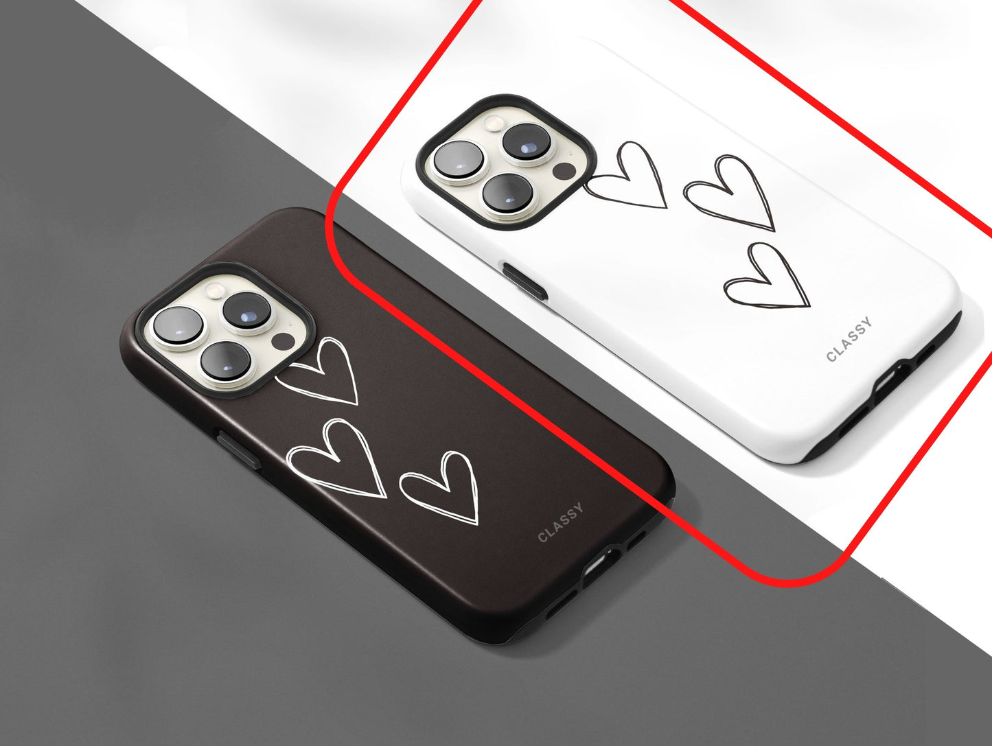 White Couple Heart Tough Case - Classy Cases - Phone Case - iPhone 12 Pro Max - Glossy -