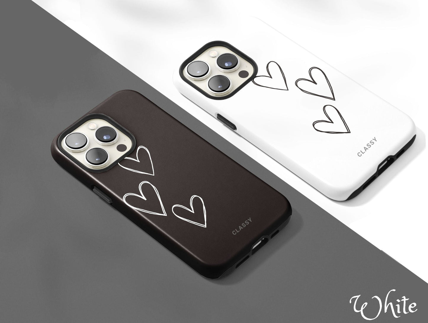 White Couple Heart Tough Case - Classy Cases - Phone Case - iPhone 12 Pro Max - Glossy -