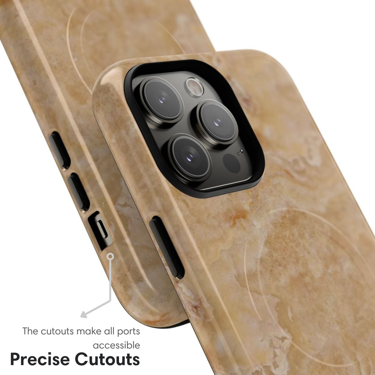 Beige Marble MagSafe Tough Case cutouts