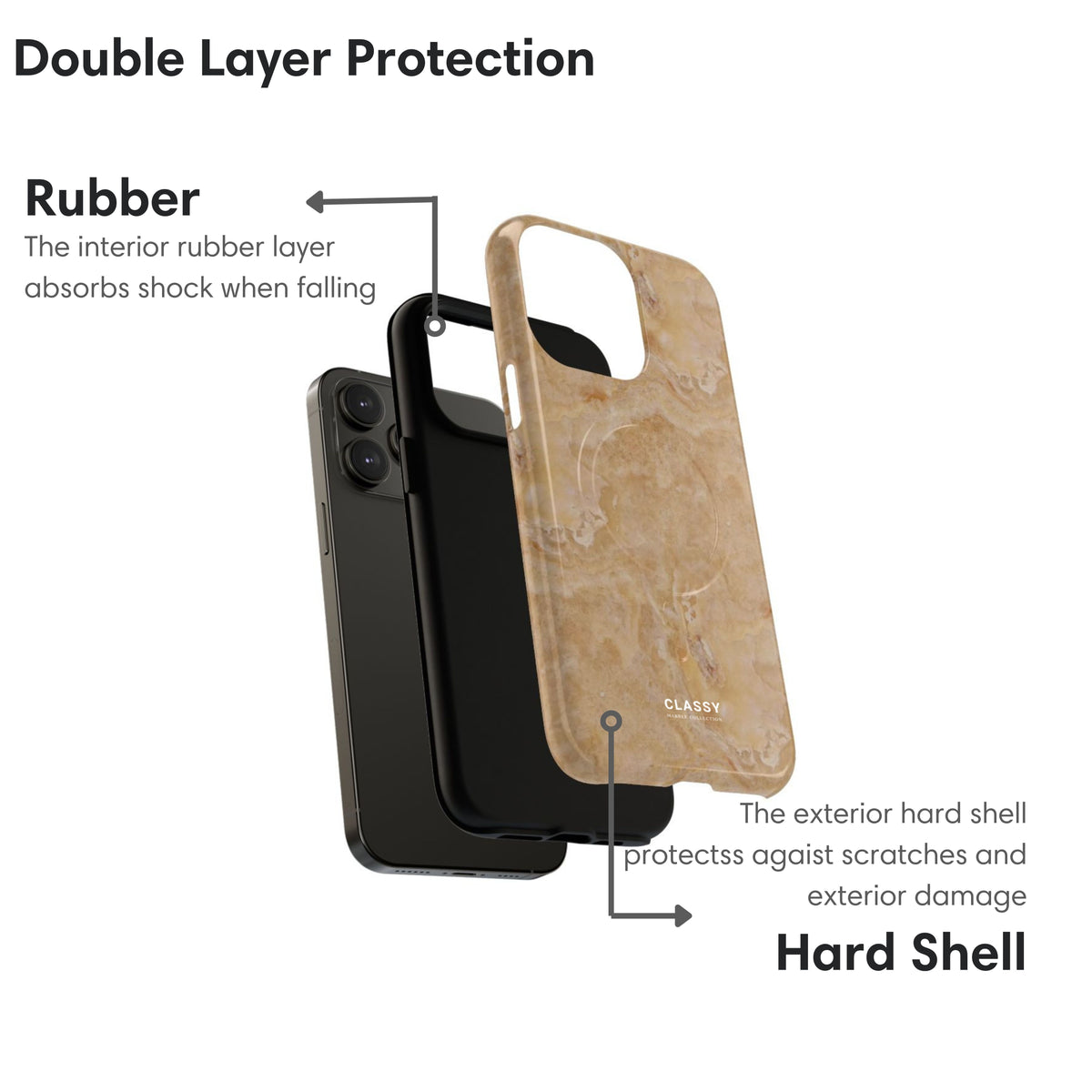 Beige Marble MagSafe Tough Case layers
