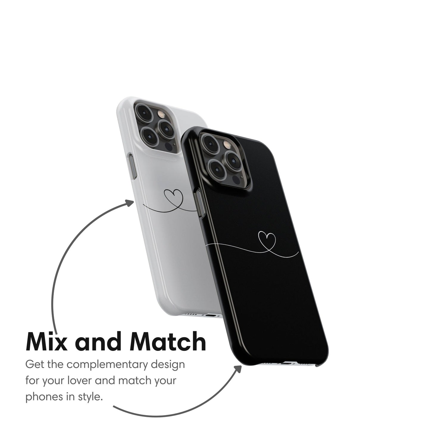 Black Couple Snap Case | Line Heart mix and match