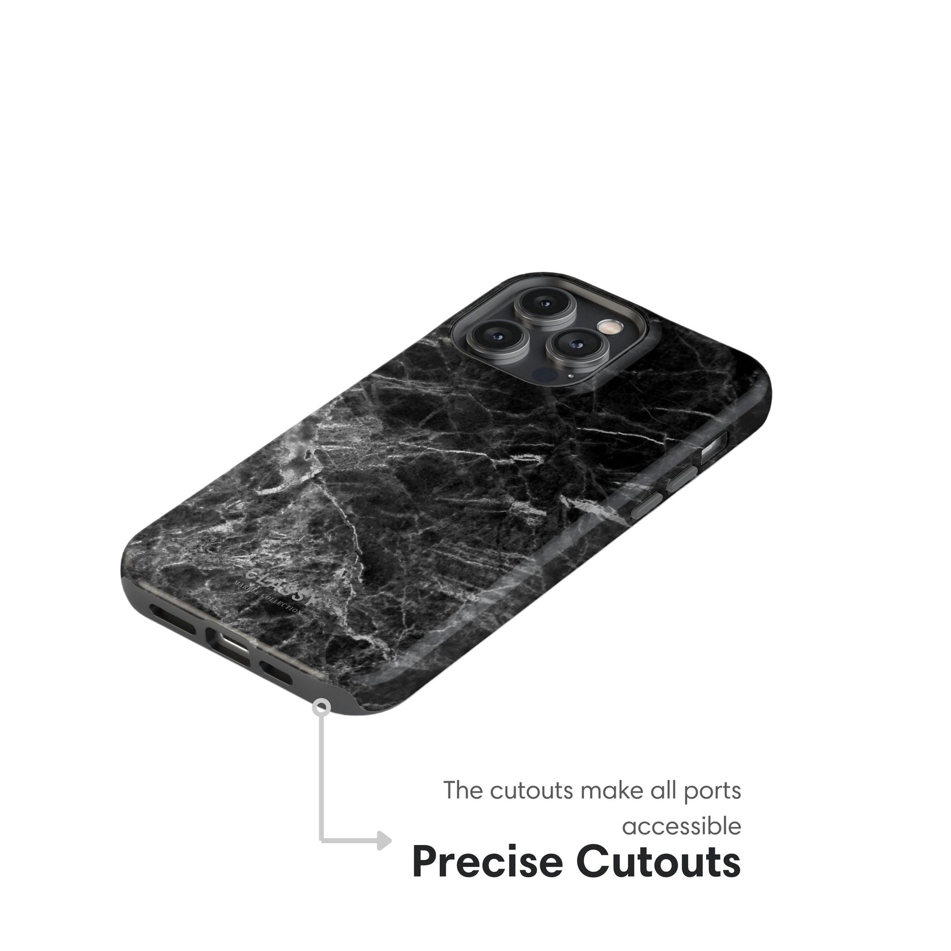 Black Marble Tough Case cutouts