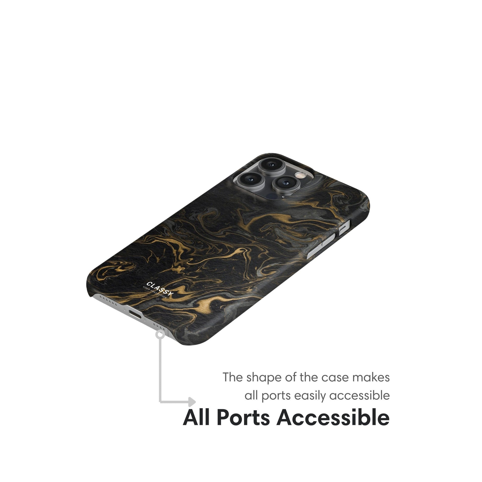 Black and Gold Marble Snap Case ports