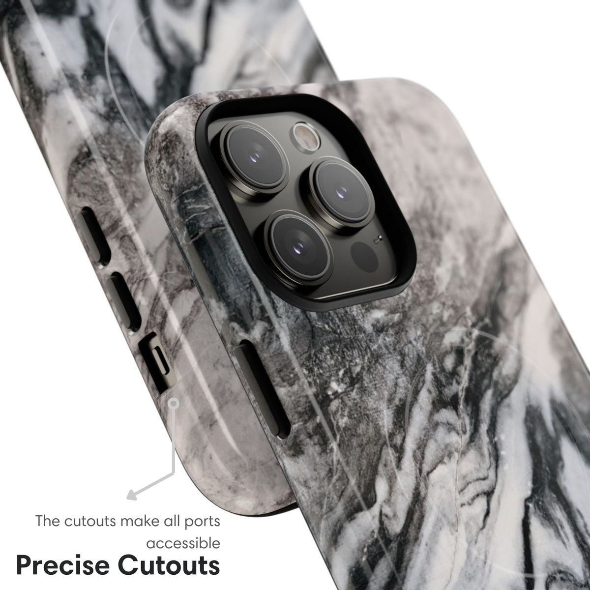 Black and White Marble MagSafe Tough Case cutouts