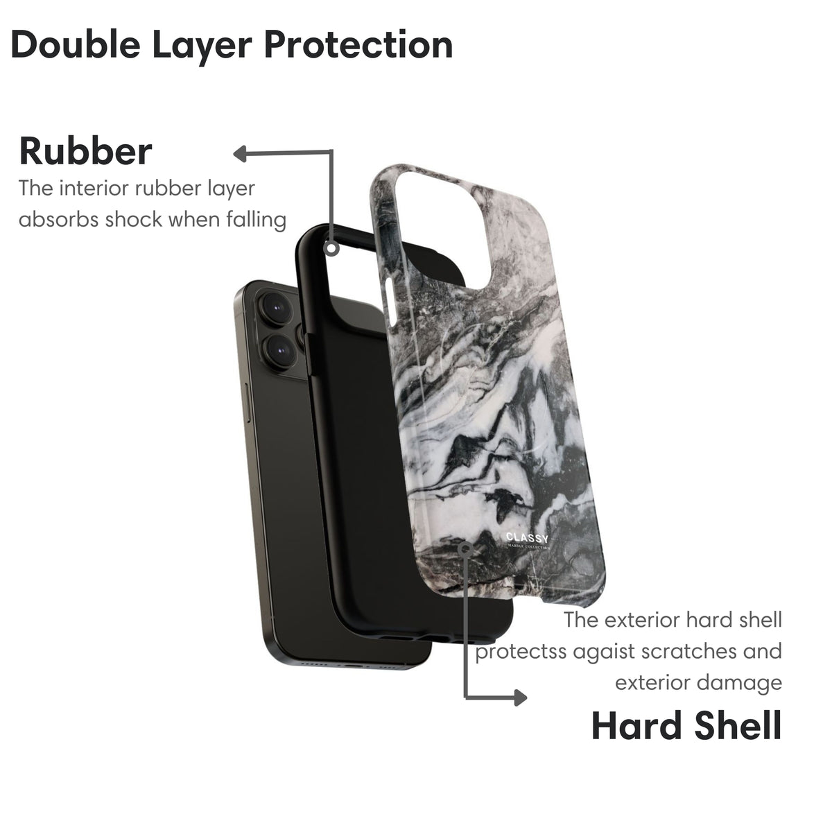 Black and White Marble MagSafe Tough Case layers
