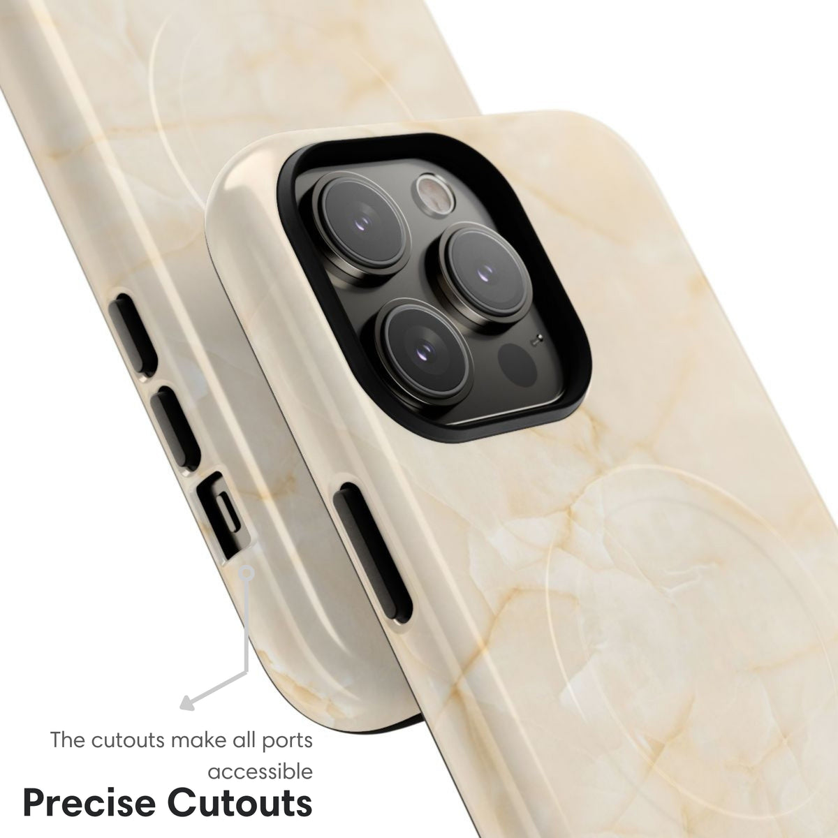 Cream Marble MagSafe Tough Case cutouts