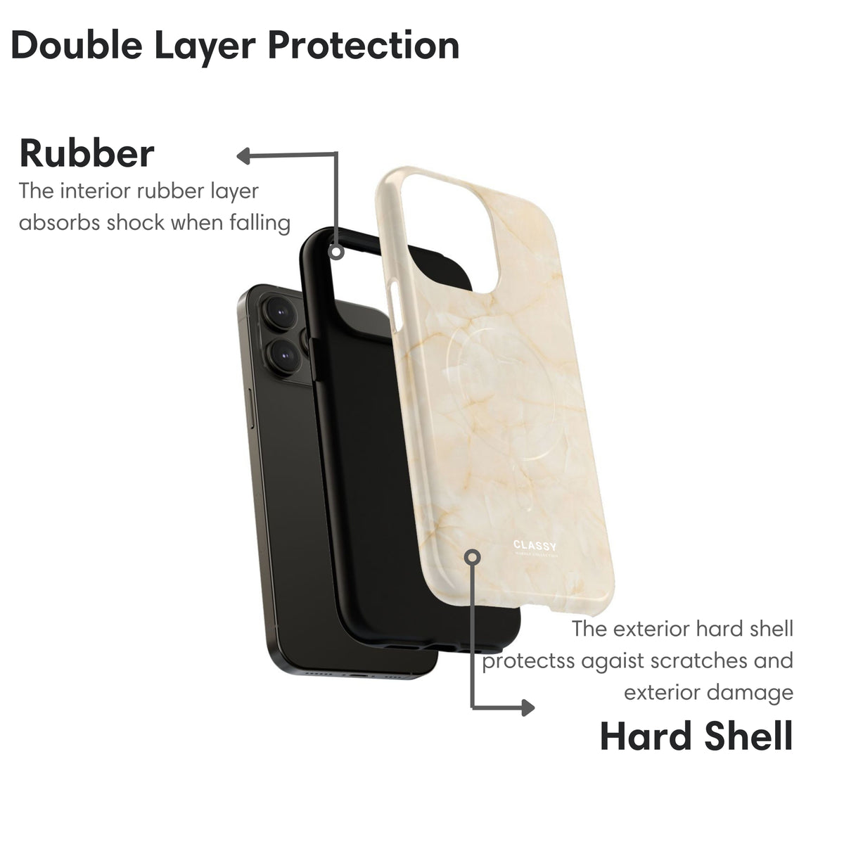 Cream Marble MagSafe Tough Case layers