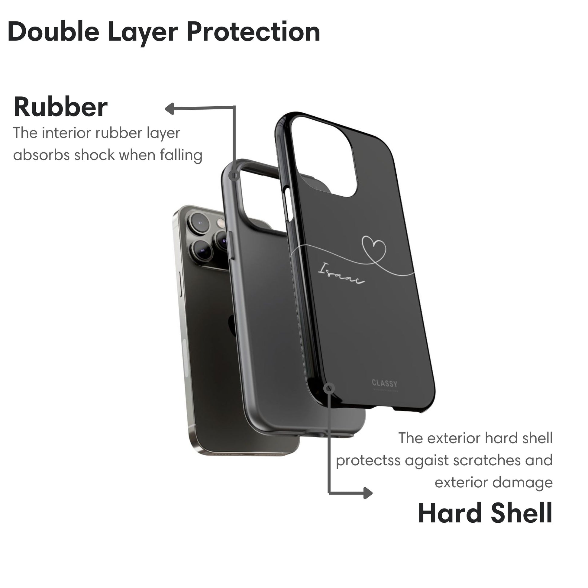 Custom Heart Drawing Couple Tough Case - Black layers