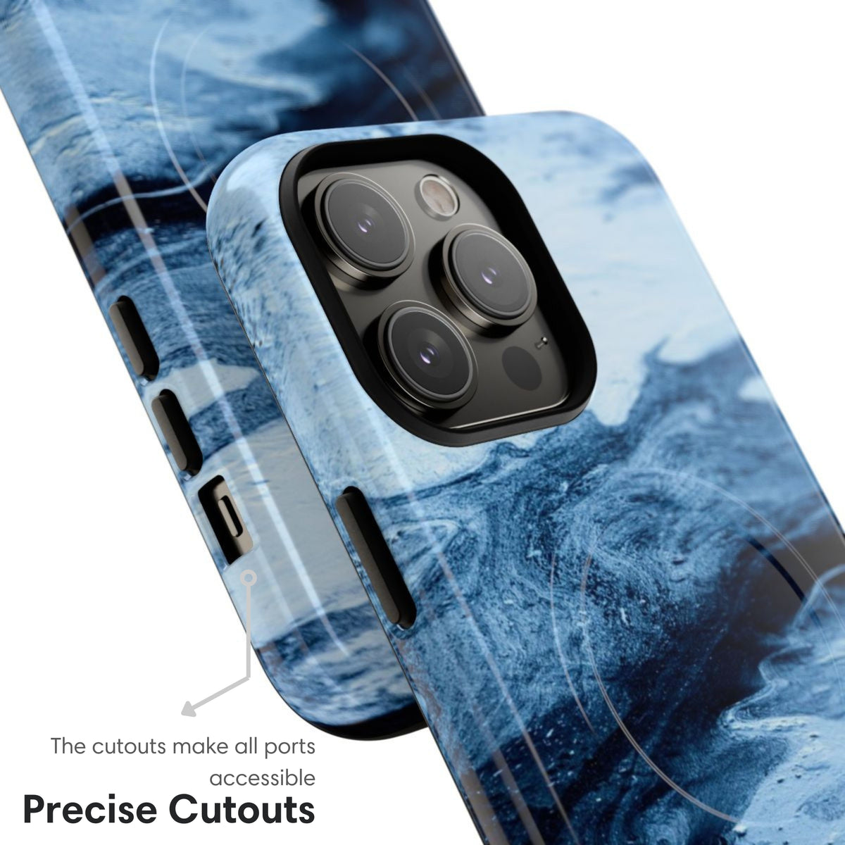 Diverse Blues Marble MagSafe Tough Case cutouts