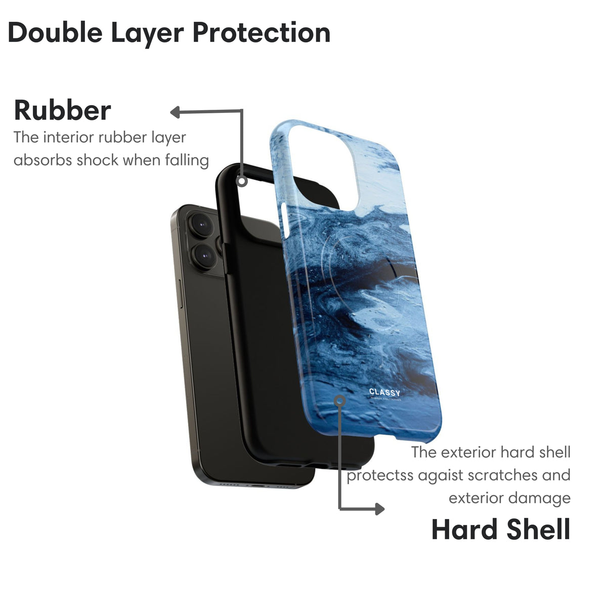Diverse Blues Marble MagSafe Tough Case layers