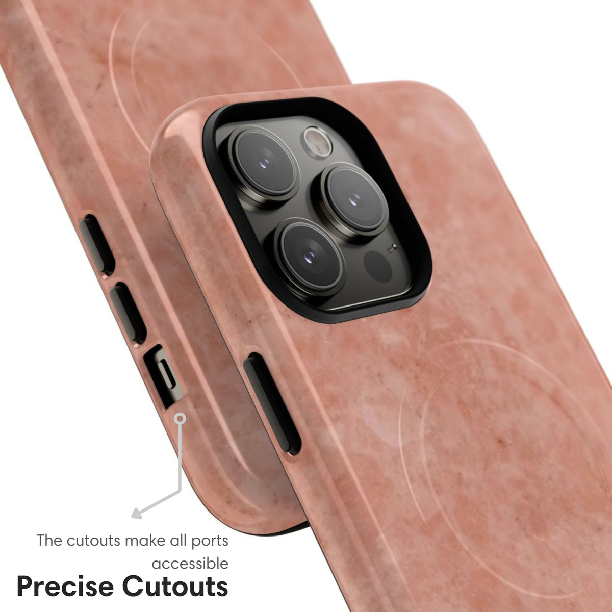 Dusty Rose Marble MagSafe Tough Case cutouts