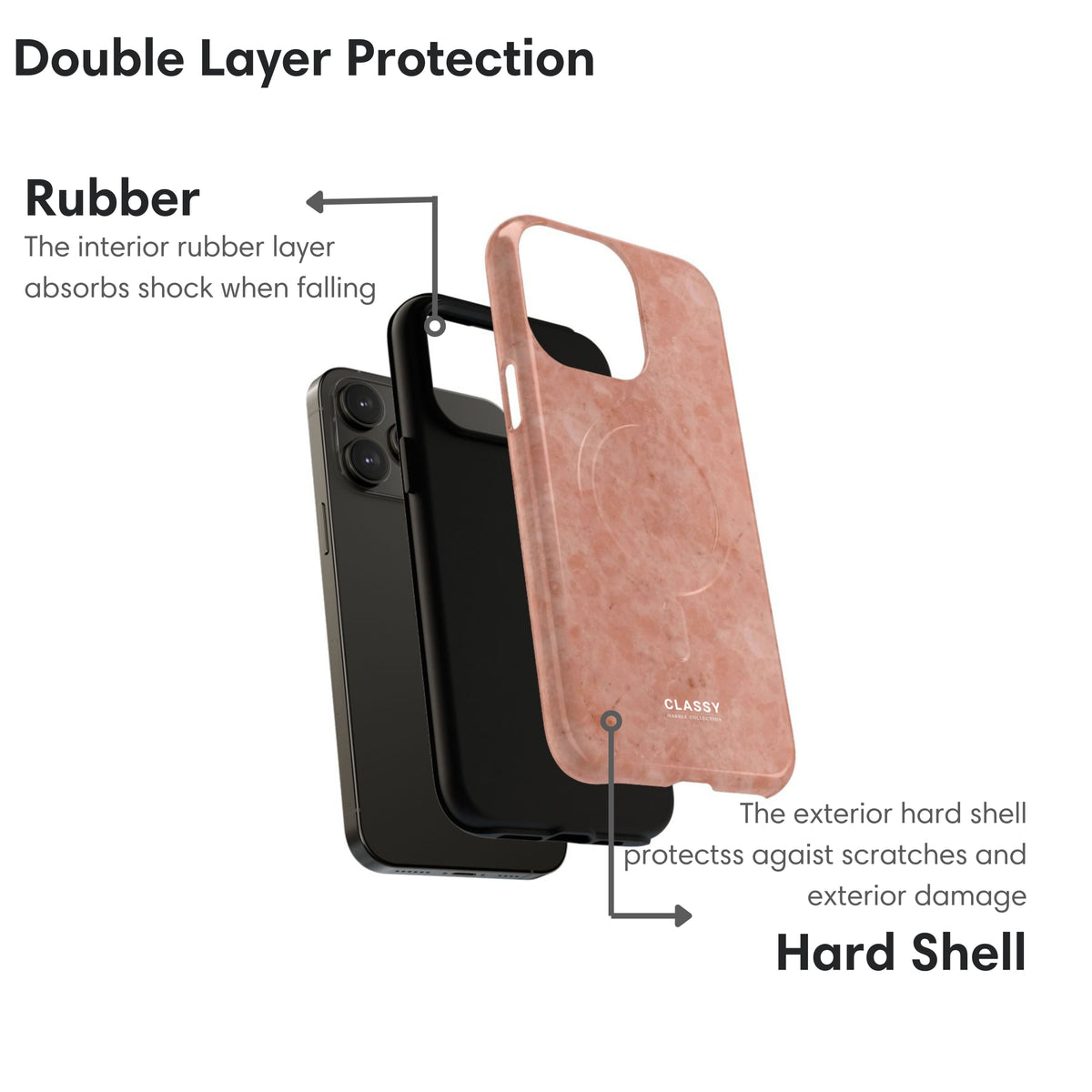 Dusty Rose Marble MagSafe Tough Case layers