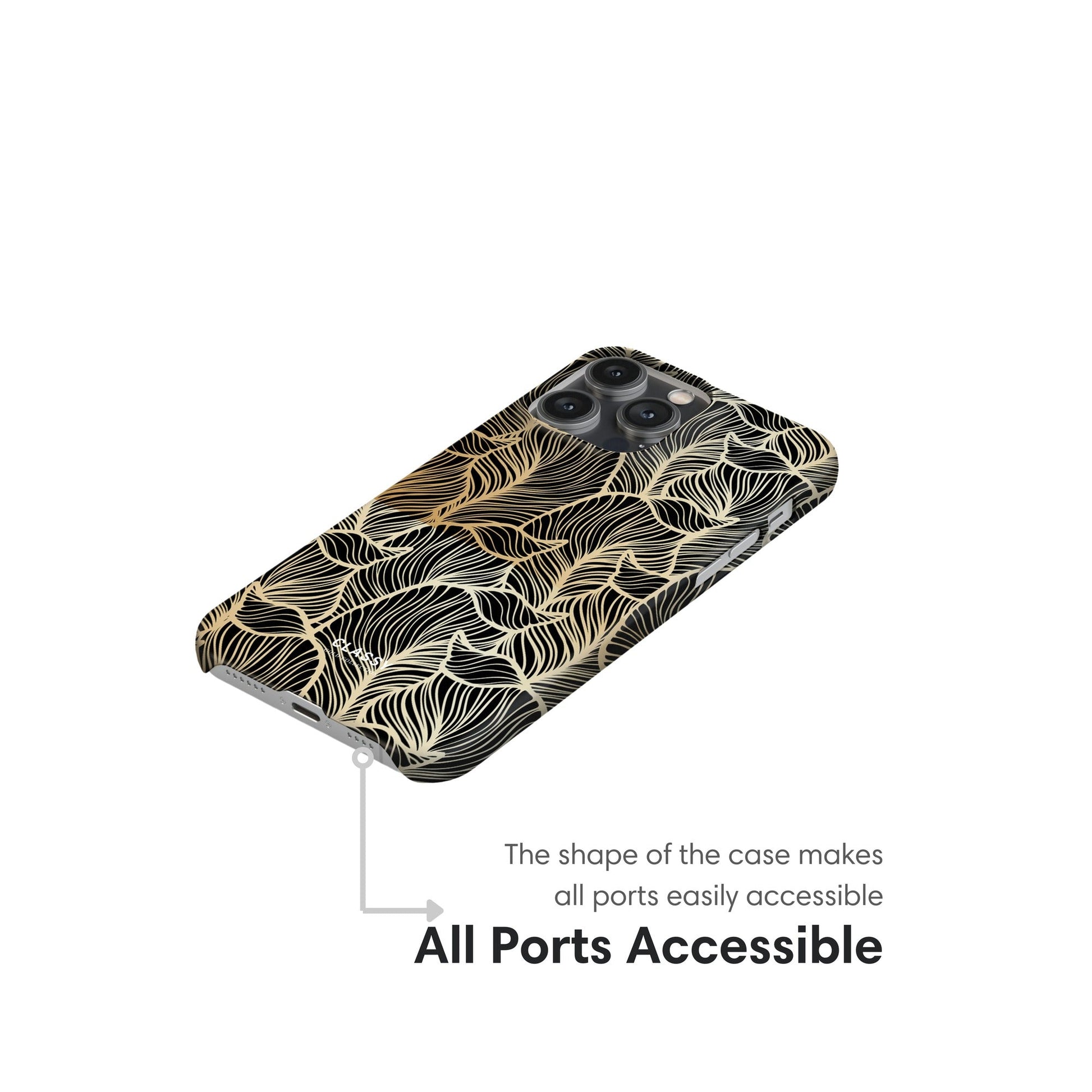 Gold Leaves Pattern Snap Case ports