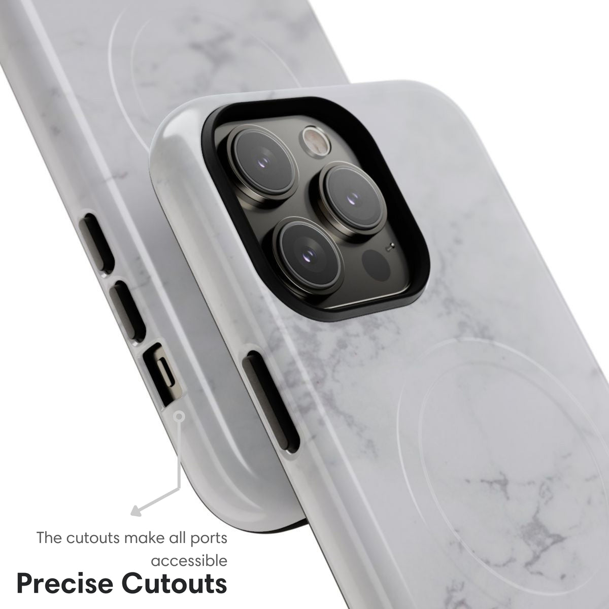 Gray Marble MagSafe Tough Case cutouts