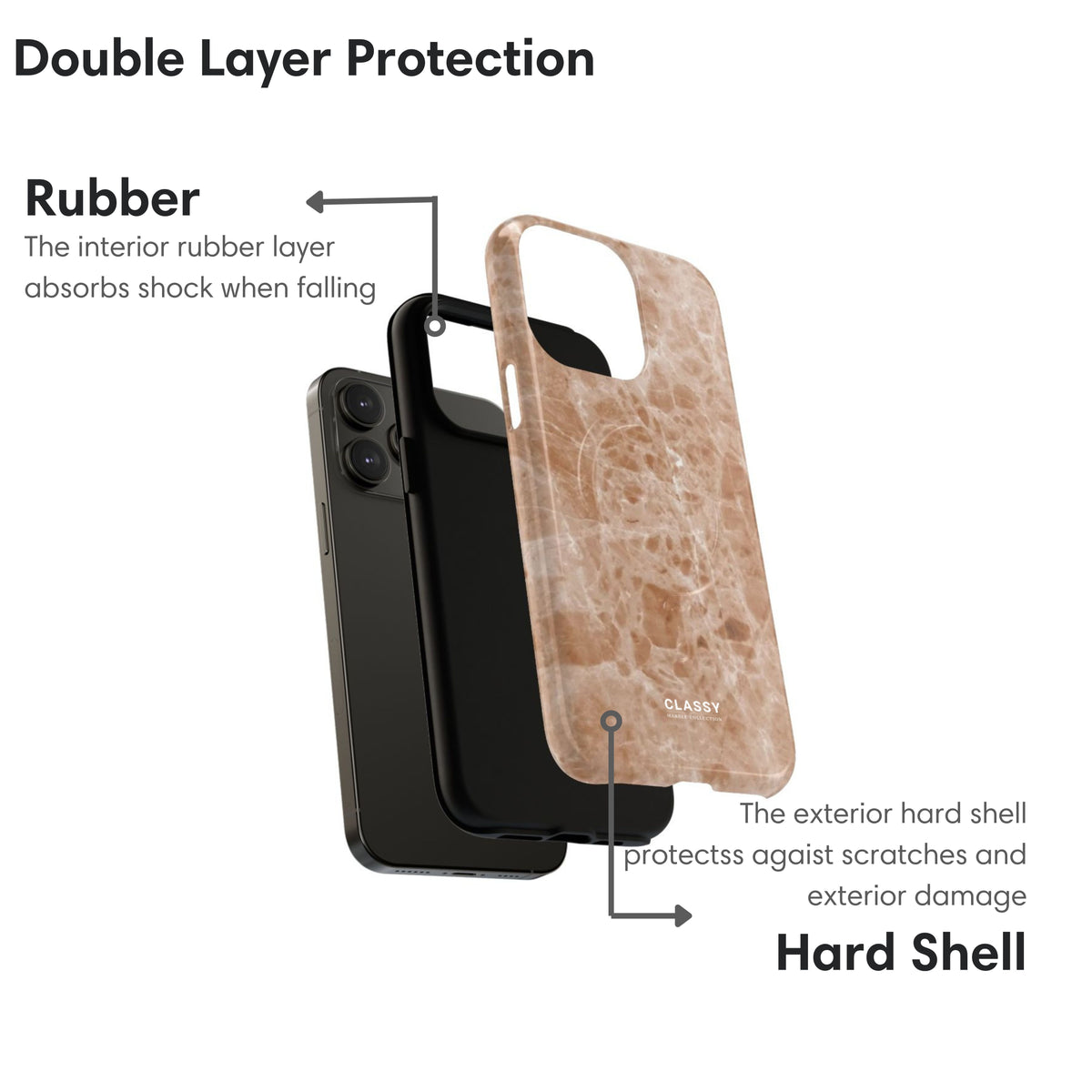 Light Brown Marble MagSafe Tough Case layers