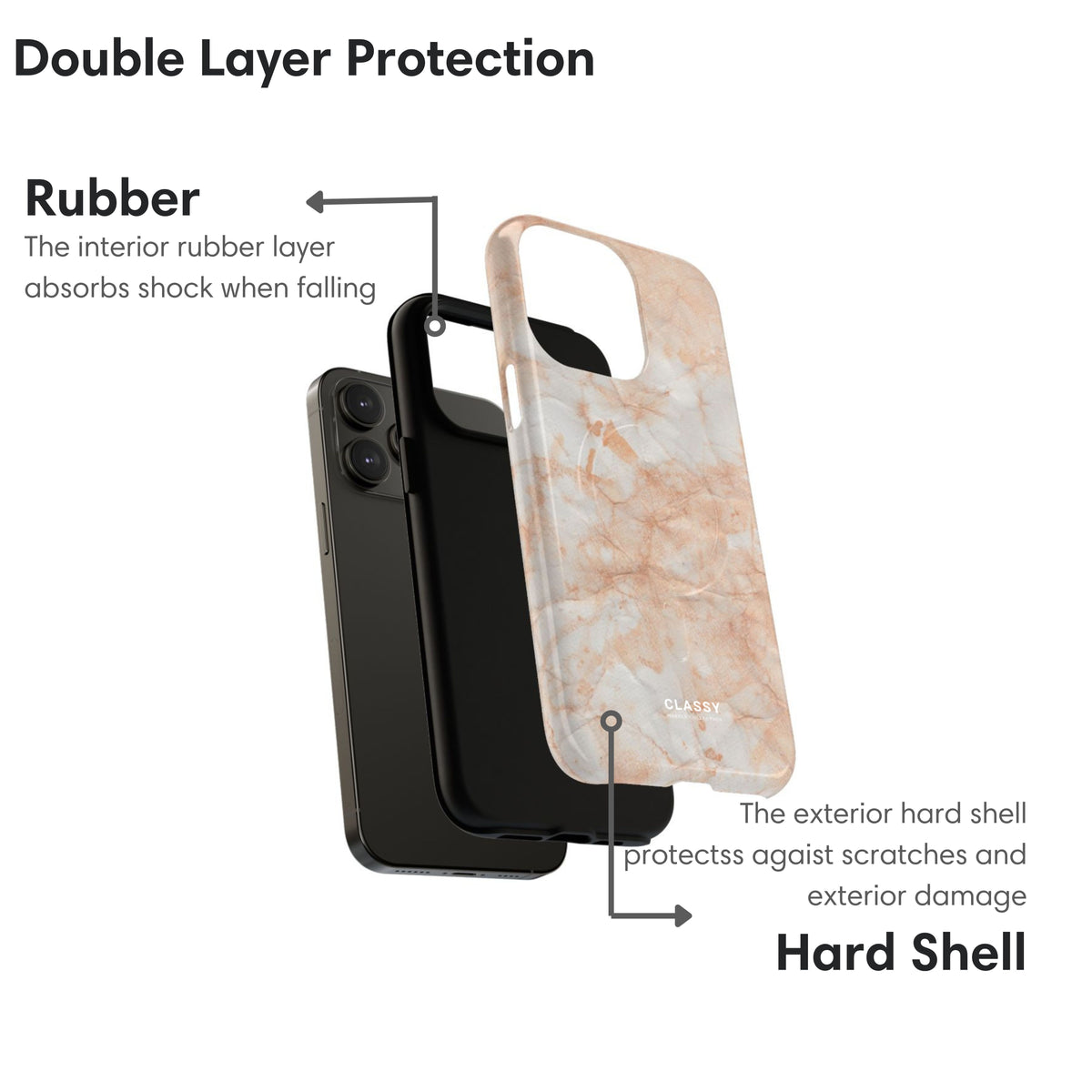 Light Orange Marble MagSafe Tough Case layers