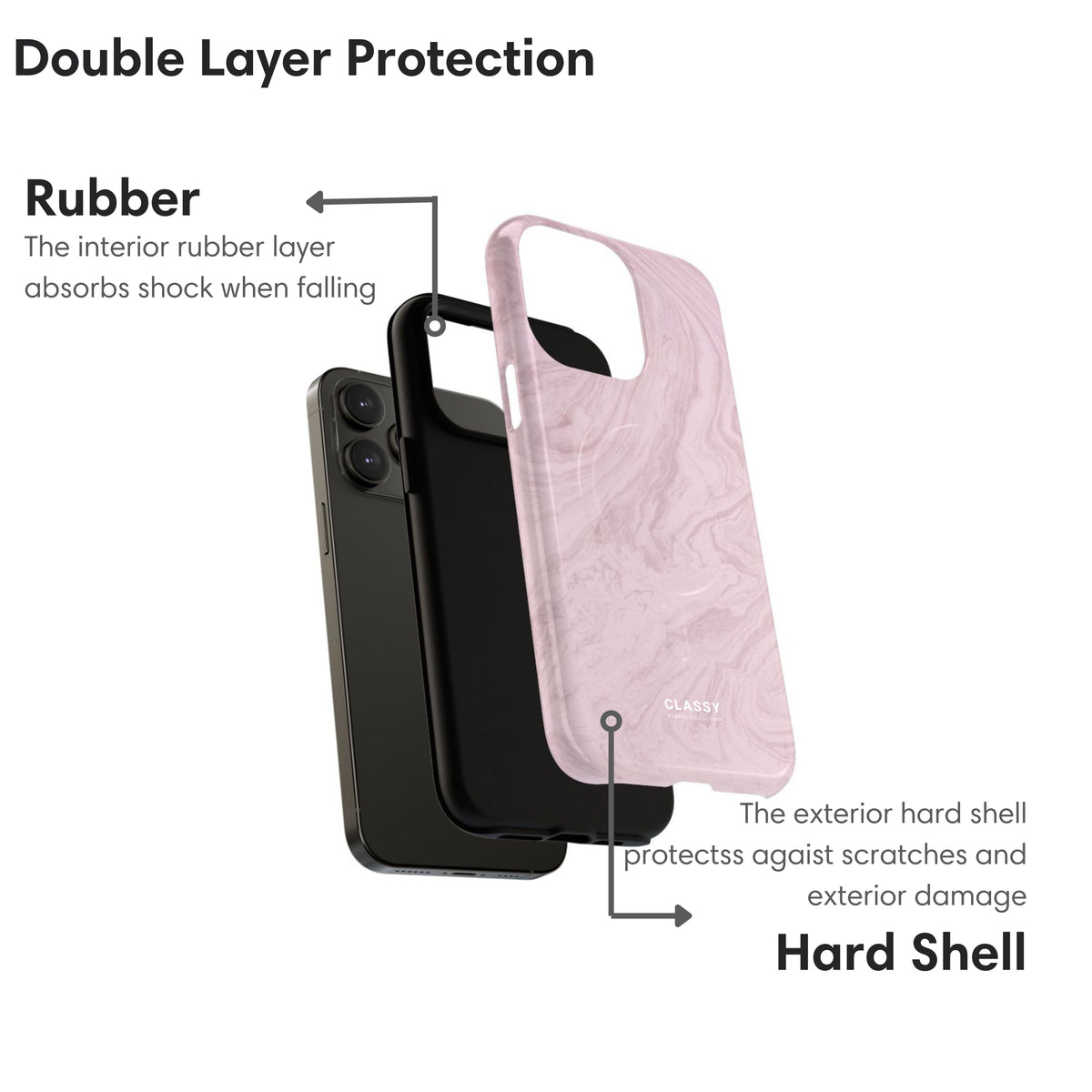Light Pink Marble MagSafe Tough Case layers