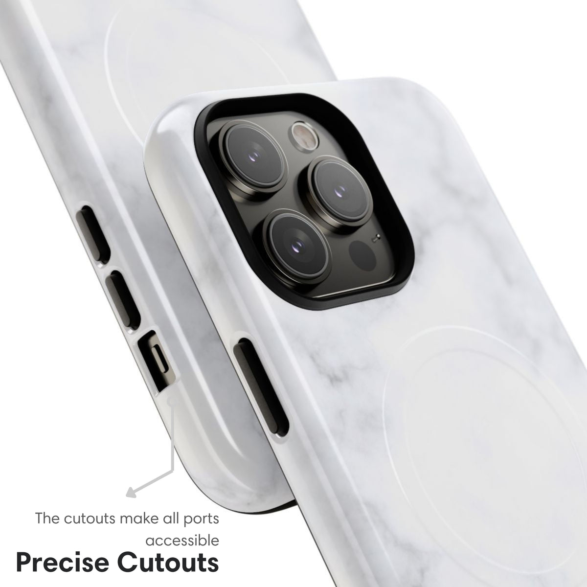 Light White Marble MagSafe Tough Case cutouts
