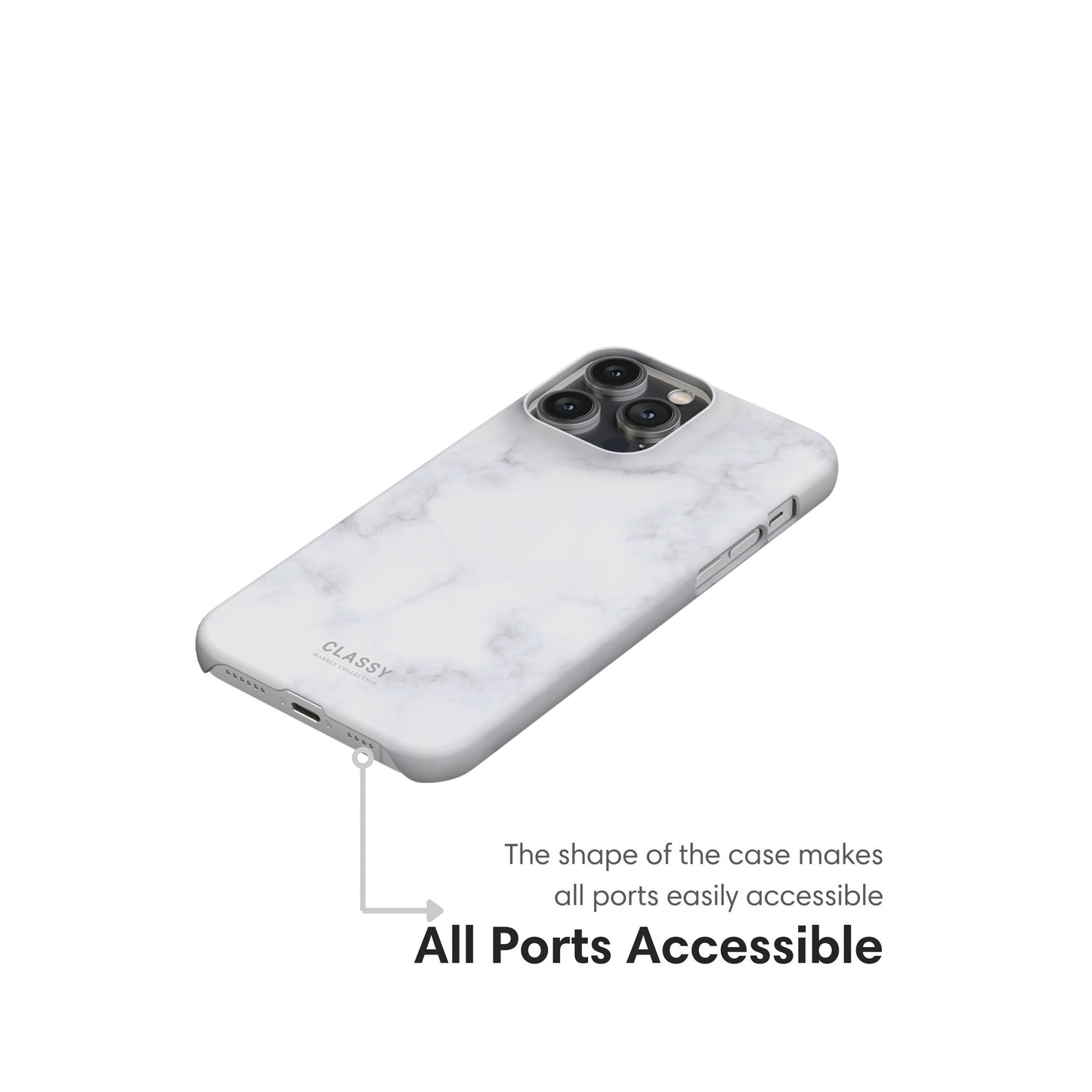 Light White Marble Snap Case ports