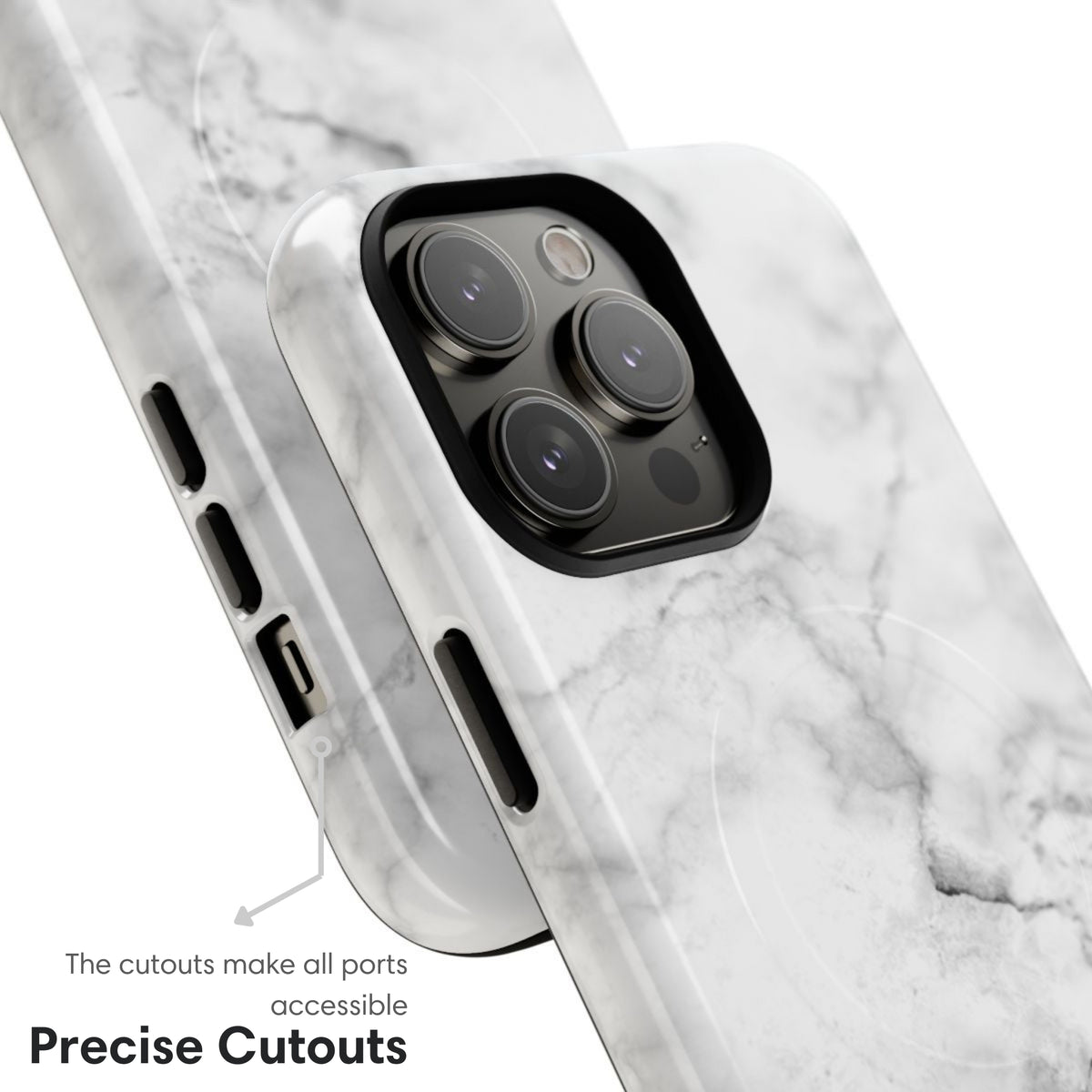 White Marble MagSafe Tough Case cutouts