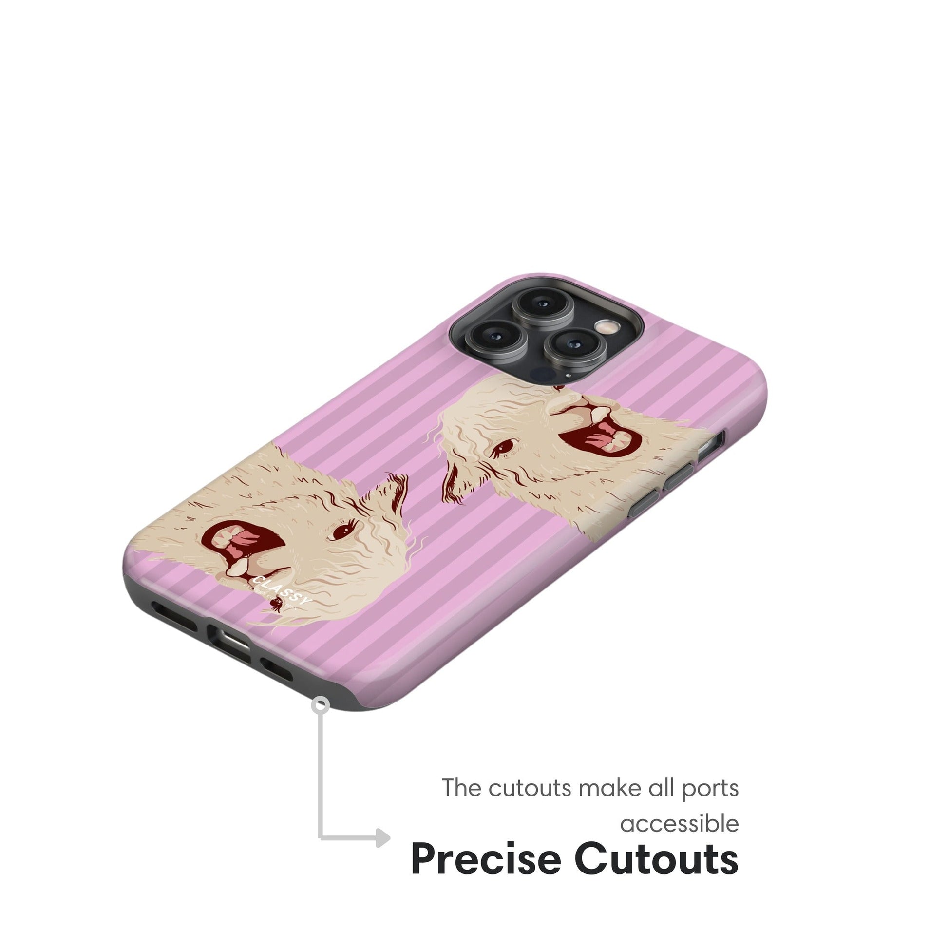 Pink Striped Llamas Tough Case 2.0 cutouts