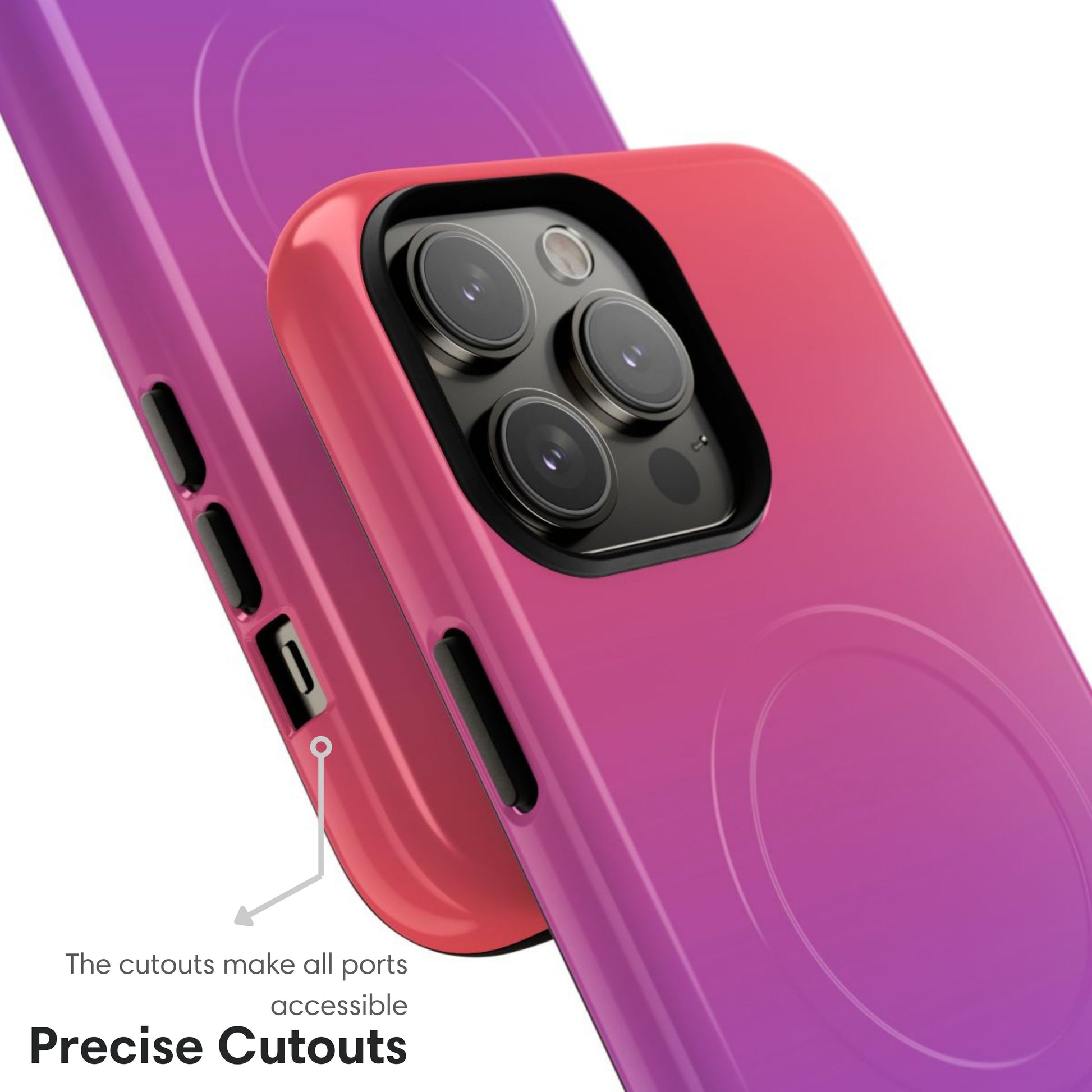 Pink and Purple Ombre MagSafe Tough Case cutouts