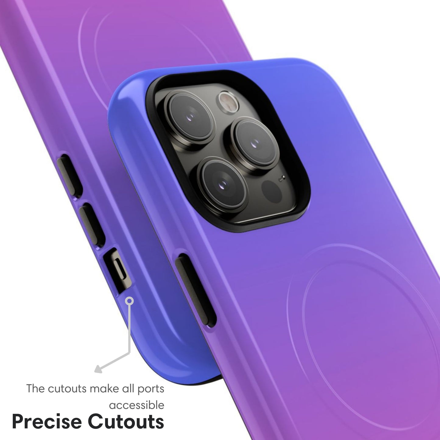 Pink and Purple Ombre MagSafe Tough Case cutouts