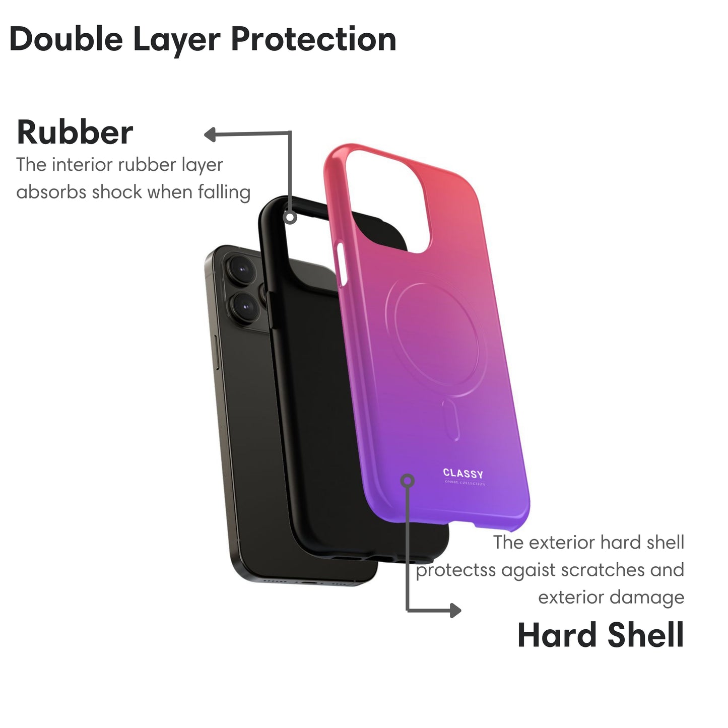 Pink and Purple Ombre MagSafe Tough Case layers