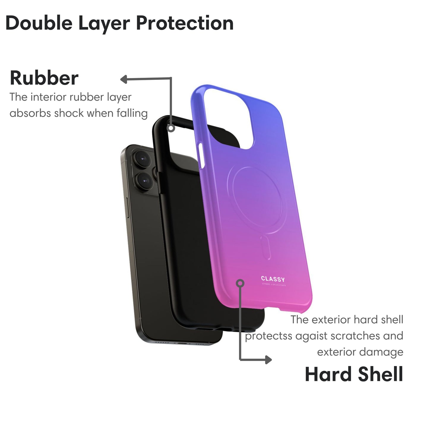 Pink and Purple Ombre MagSafe Tough Case layers