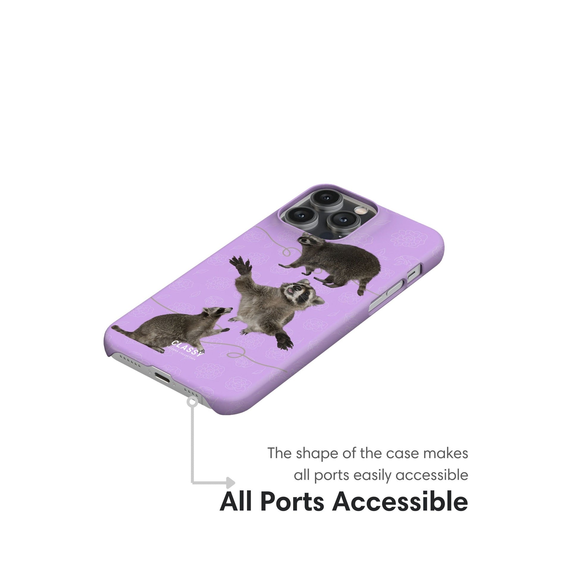 Purple Raccoon Snap Case ports