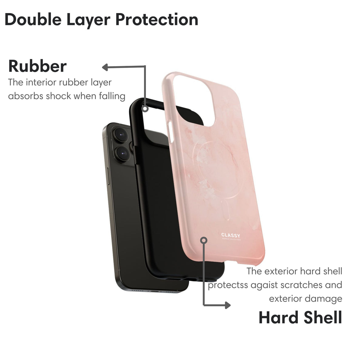 Simple Marble Light Pink MagSafe Tough Case layers