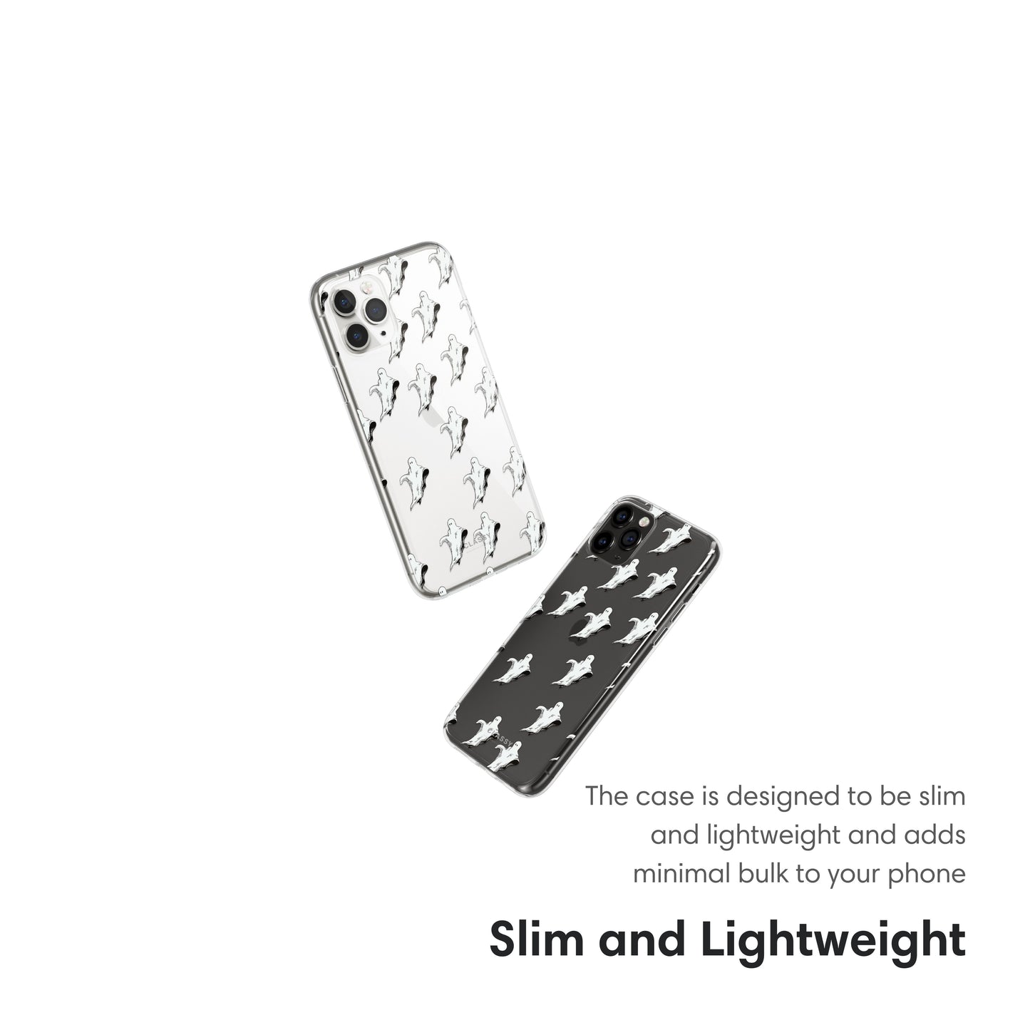 Two phone cases with ghost pattern on a white background