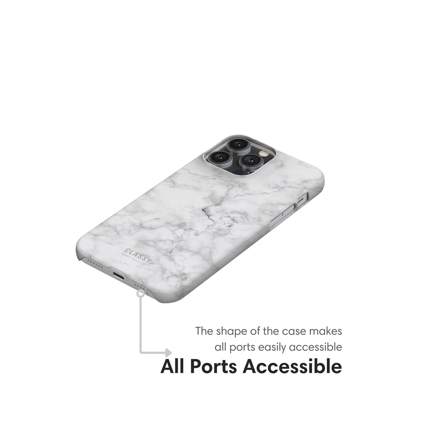 White Marble Snap Case ports