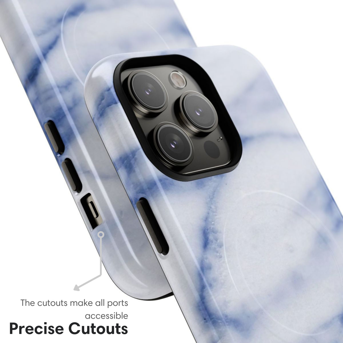 White and Blue Marble MagSafe Tough Case cutouts
