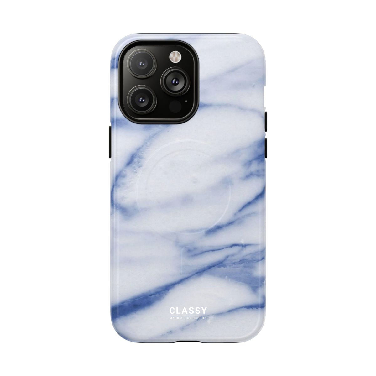 White and Blue Marble MagSafe Tough Case front