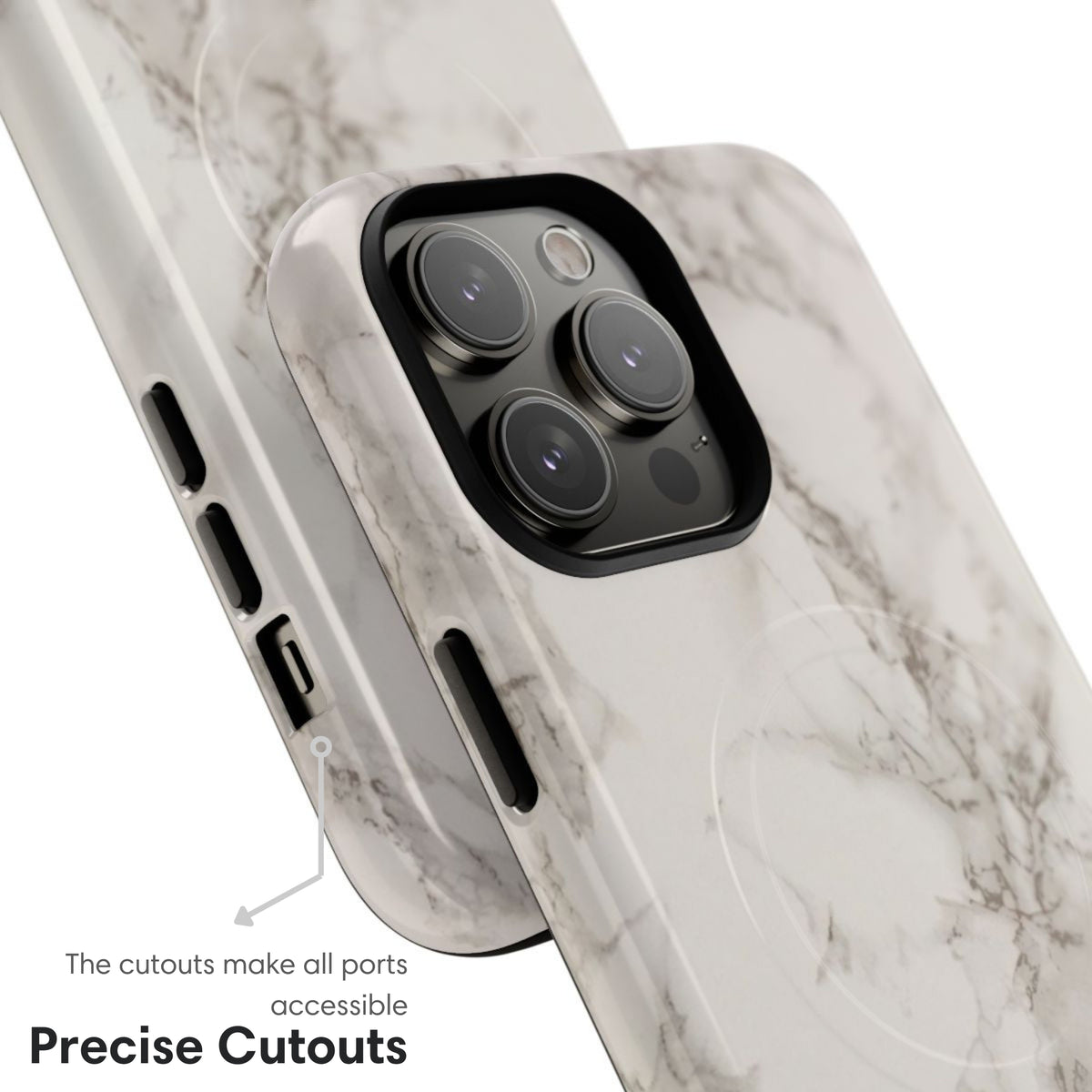 White and Gray Marble MagSafe Tough Case cutouts