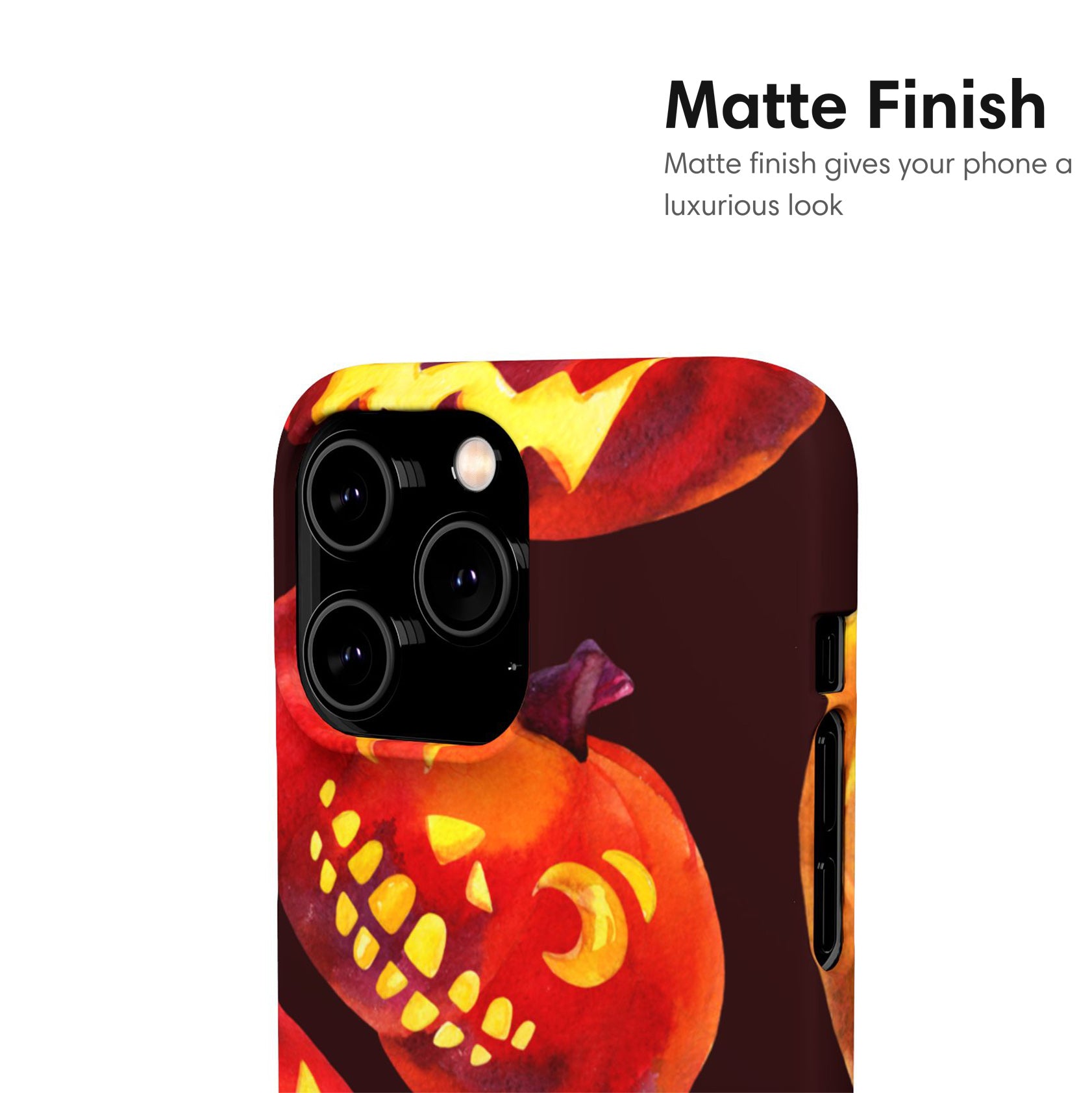 Phone case with Halloween design featuring a pumpkin, on a white background.