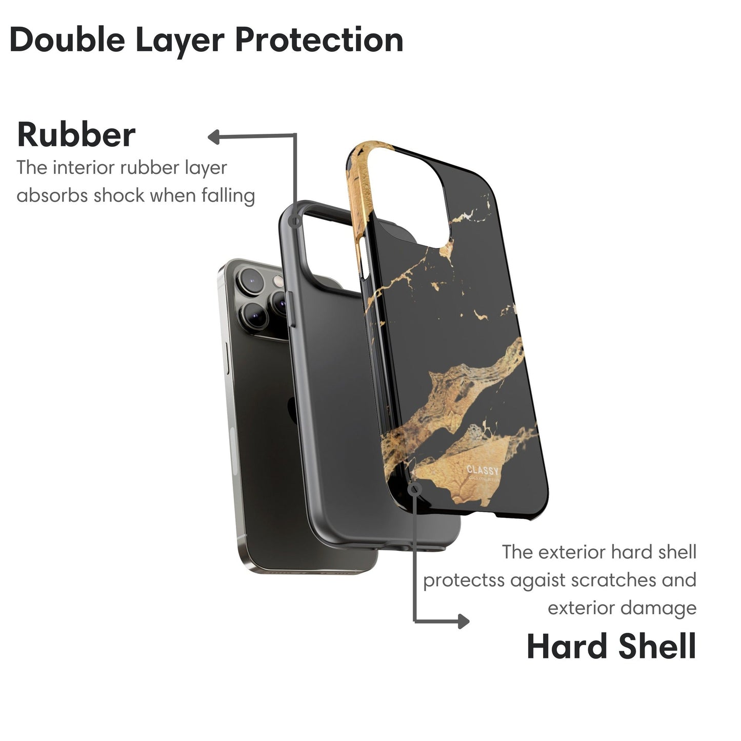Black and Gold Marble Tough Case - Classy Cases - Phone Case - iPhone 17 - Glossy - 