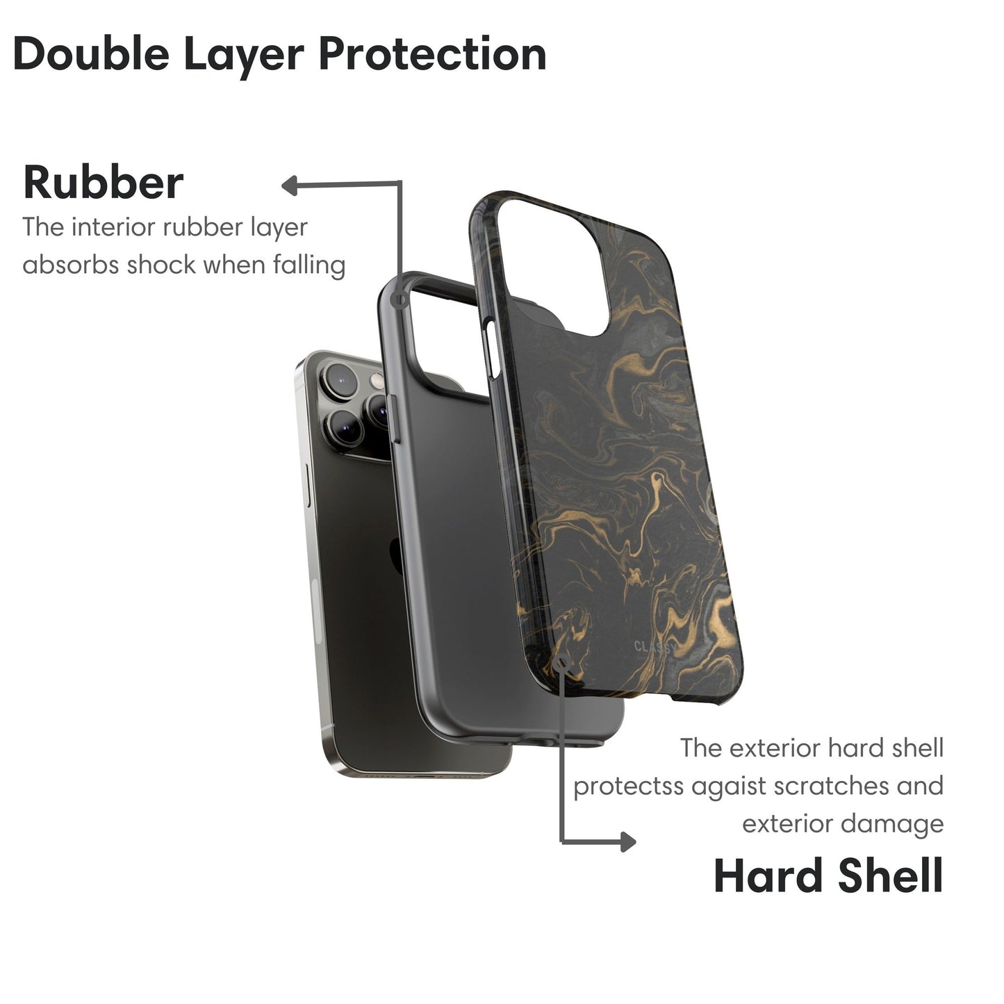 Black and Gold Marble Tough Case - Classy Cases - Phone Case - iPhone 17 - Glossy - 