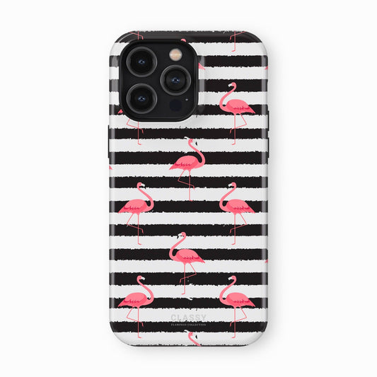 Black and White Striped Flamingo Tough Case - Classy Cases - Phone Case - iPhone 15 - Glossy - 