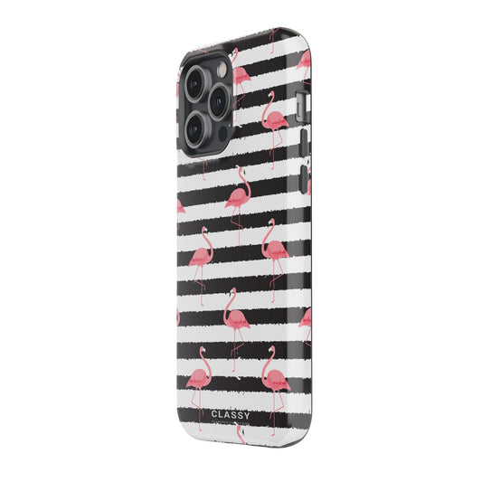 Black and White Striped Flamingo Tough Case - Classy Cases - Phone Case - iPhone 17 - Glossy - 