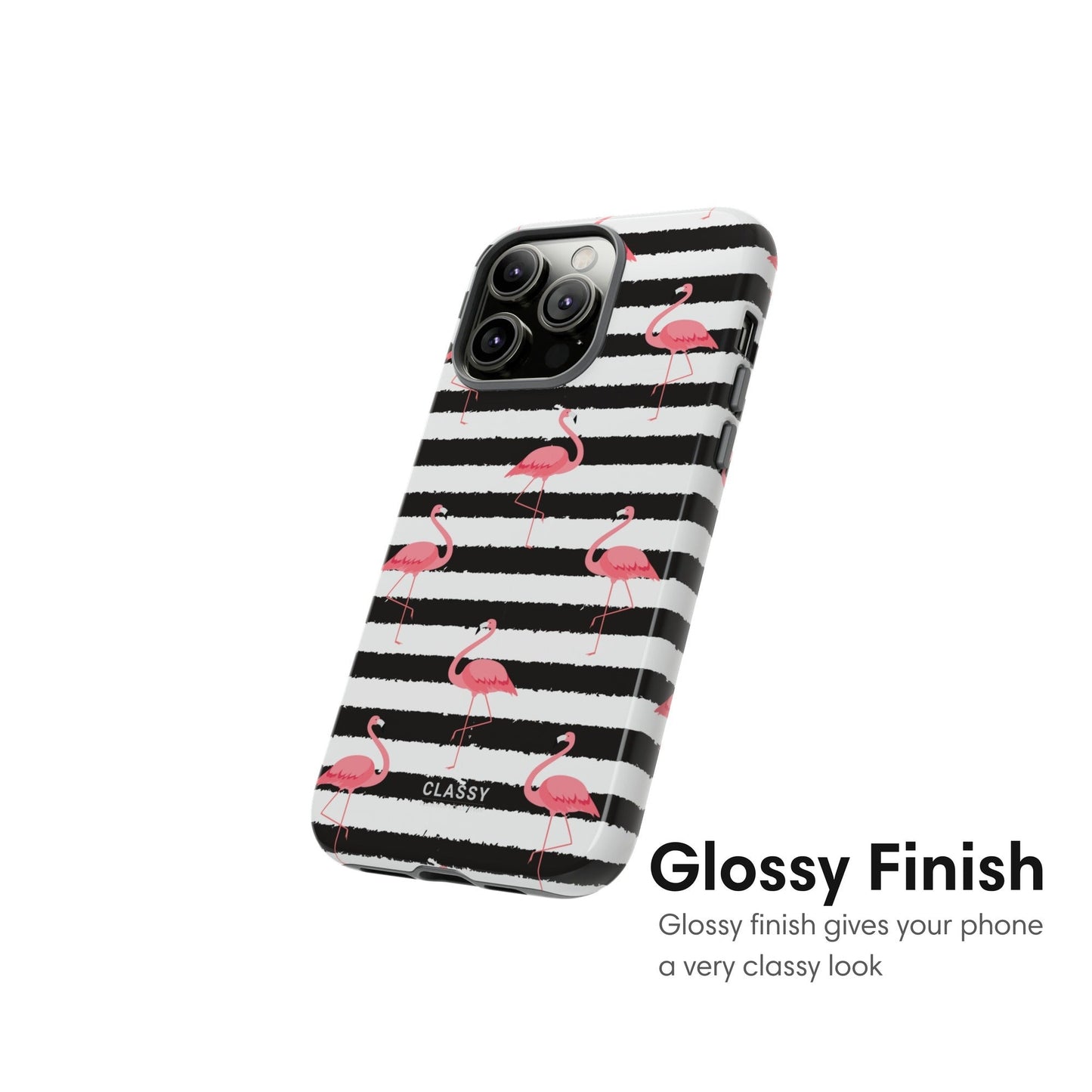 Black and White Striped Flamingo Tough Case - Classy Cases - Phone Case - iPhone 17 - Glossy - 