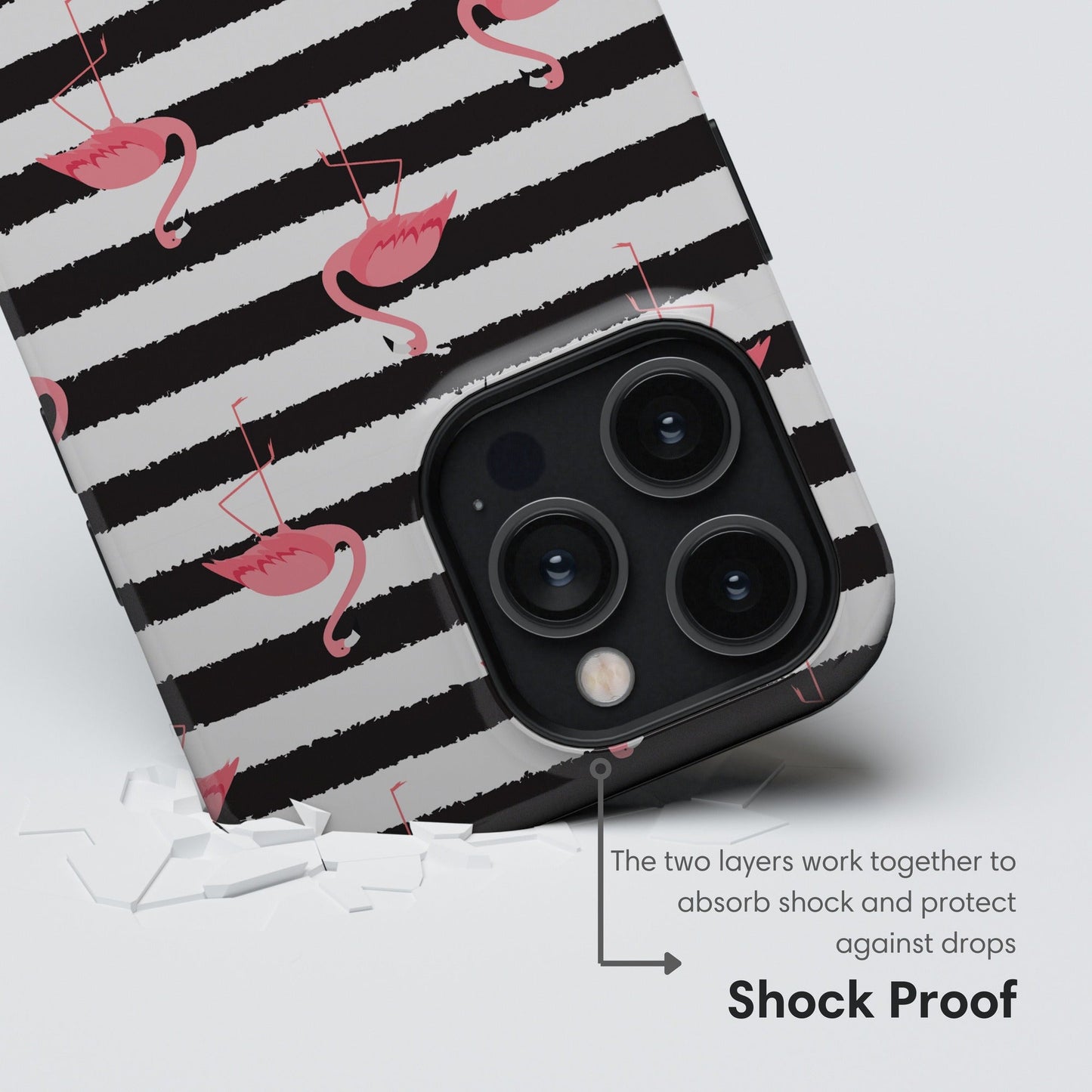 Black and White Striped Flamingo Tough Case - Classy Cases - Phone Case - iPhone 17 - Glossy - 
