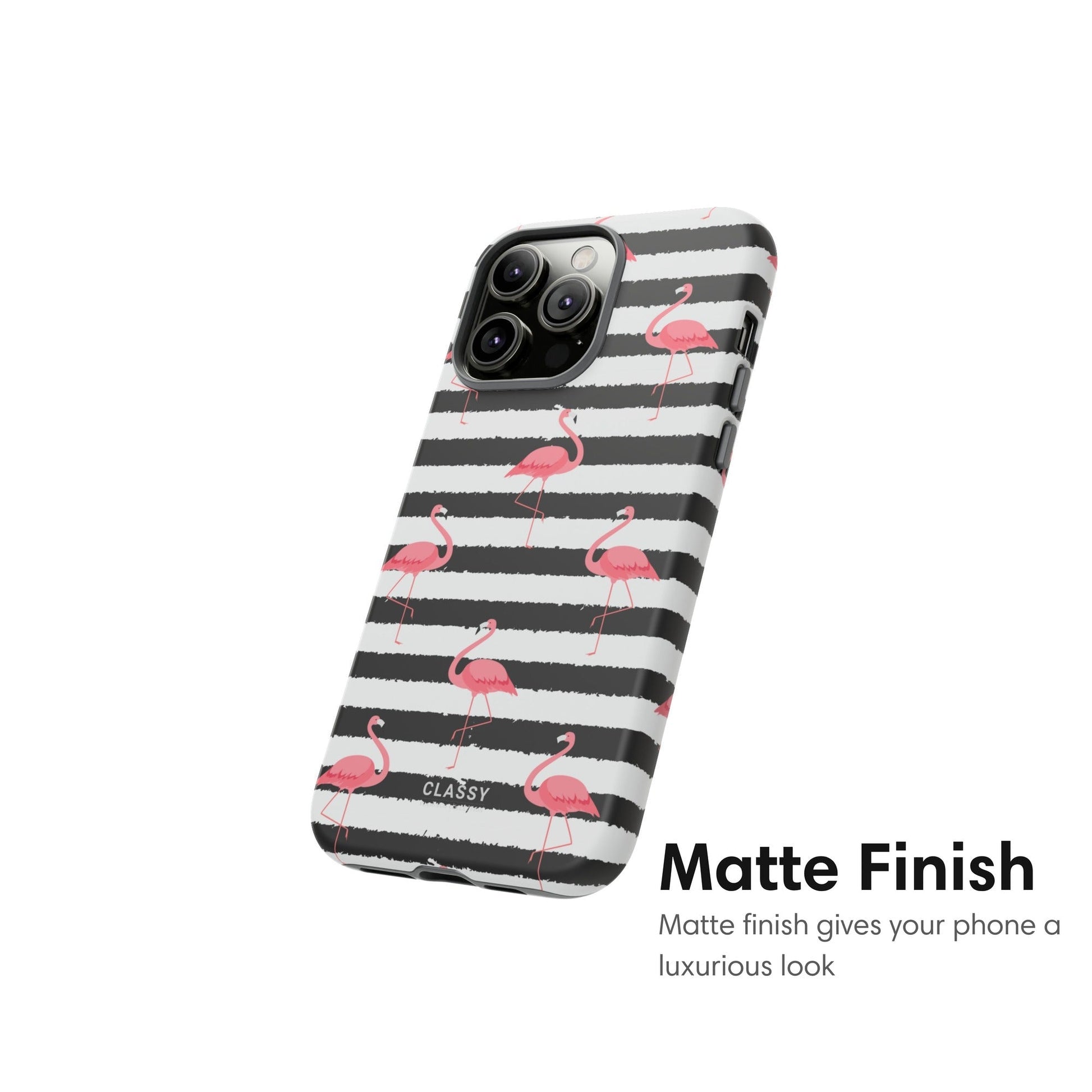 Black and White Striped Flamingo Tough Case - Classy Cases - Phone Case - iPhone 17 - Glossy - 
