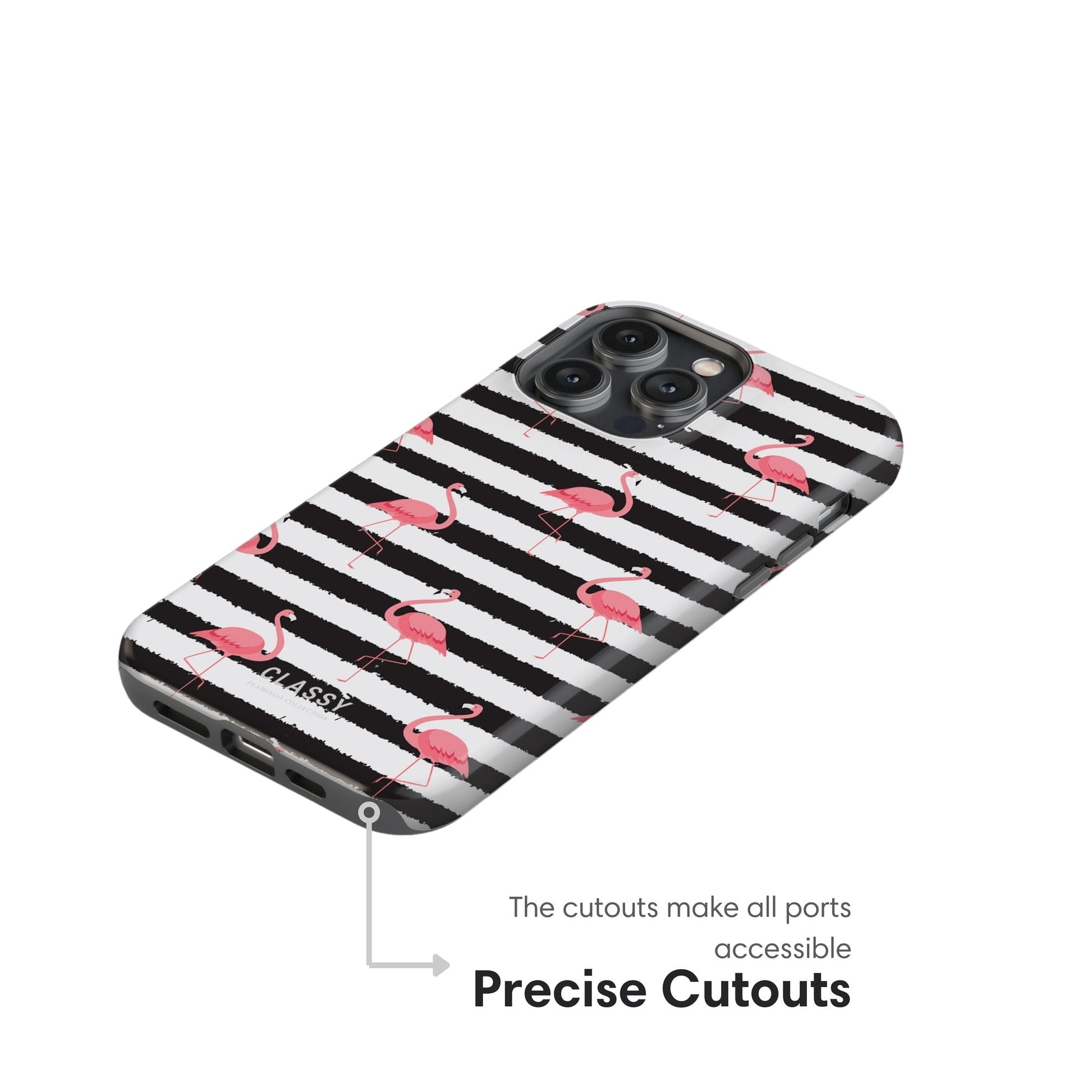 Black and White Striped Flamingo Tough Case - Classy Cases - Phone Case - iPhone 17 - Glossy - 