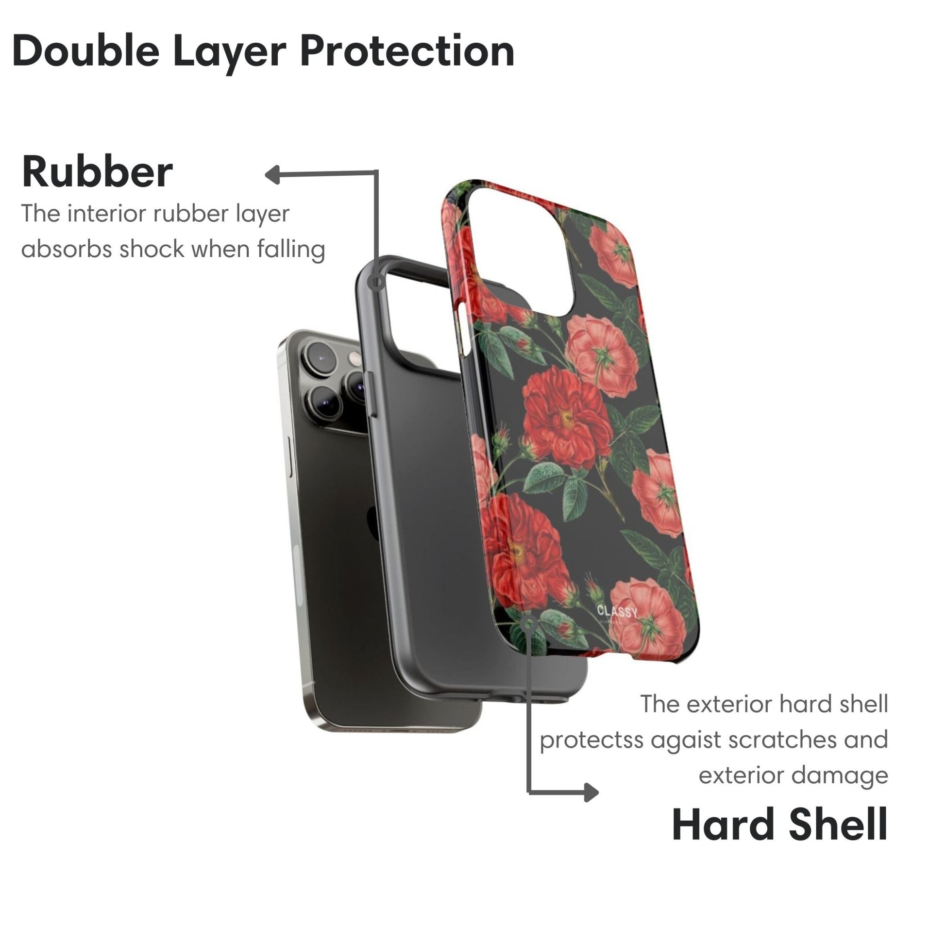 Black Flower Tough Case - Classy Cases - Phone Case - iPhone 17 - Glossy - 