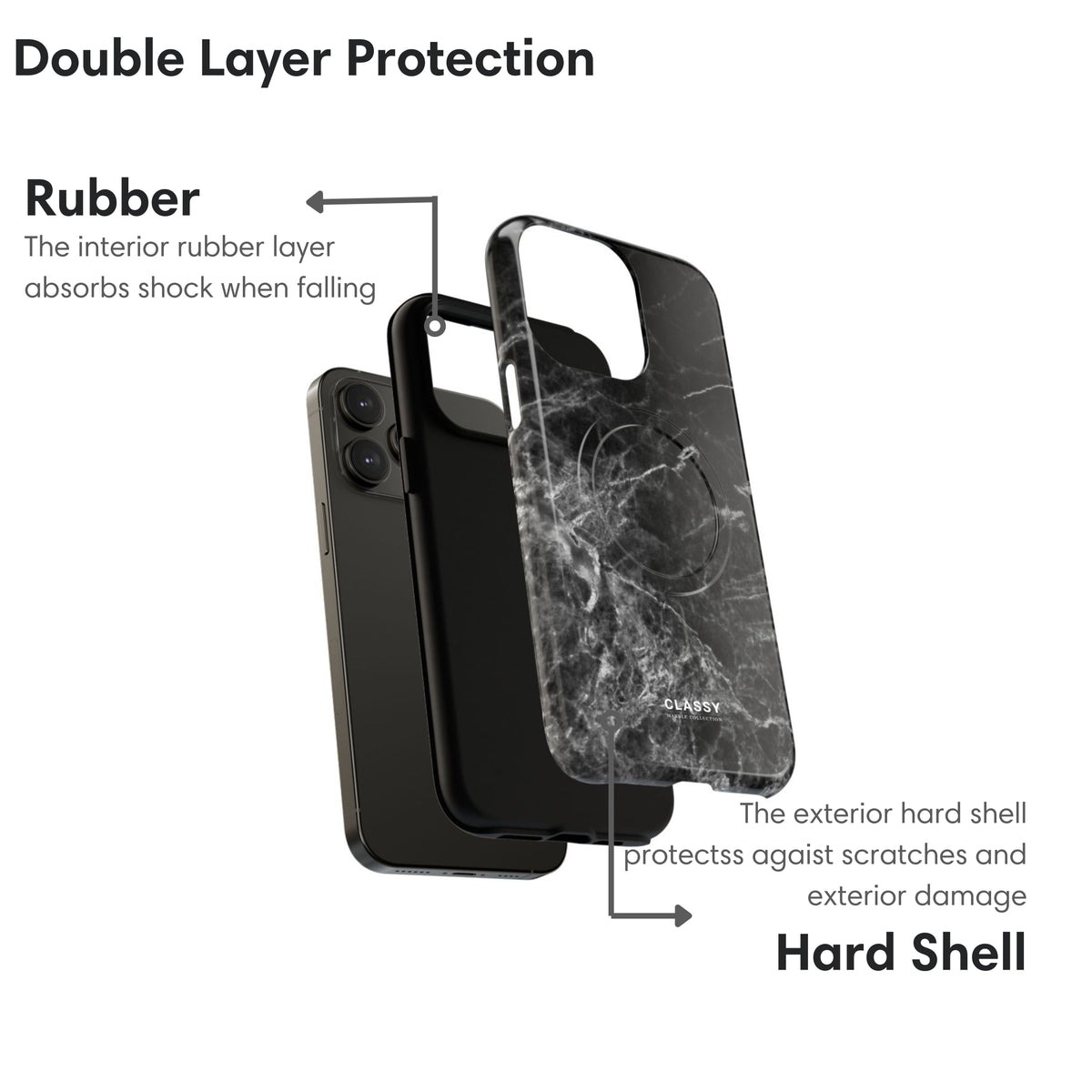 Black Marble MagSafe Tough Case - Classy Cases - Phone Case - iPhone 17 - Glossy -