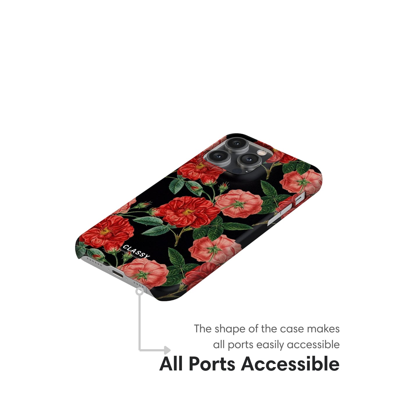 Black Flowers Snap Case ports