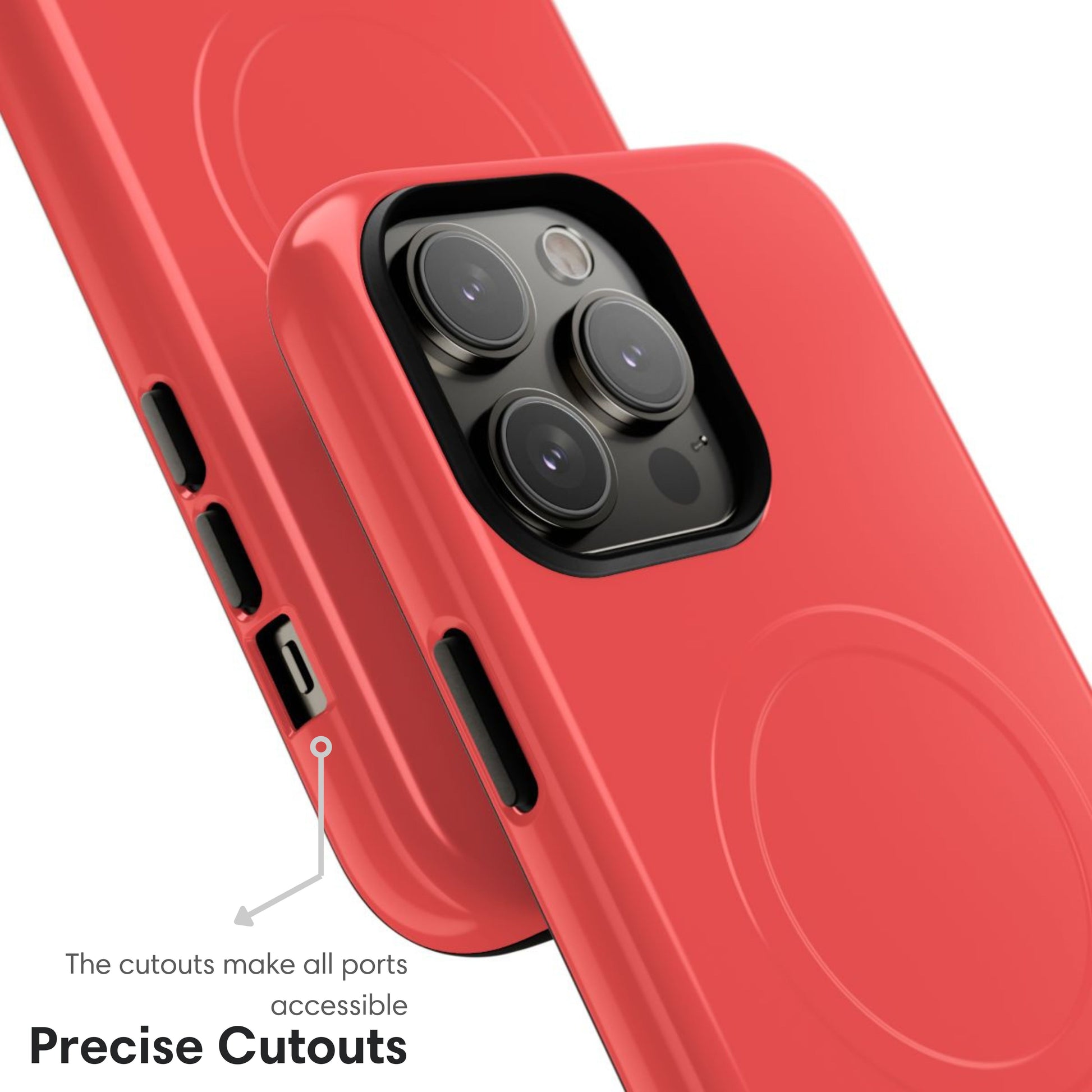Coral Red MagSafe Tough Case cutouts