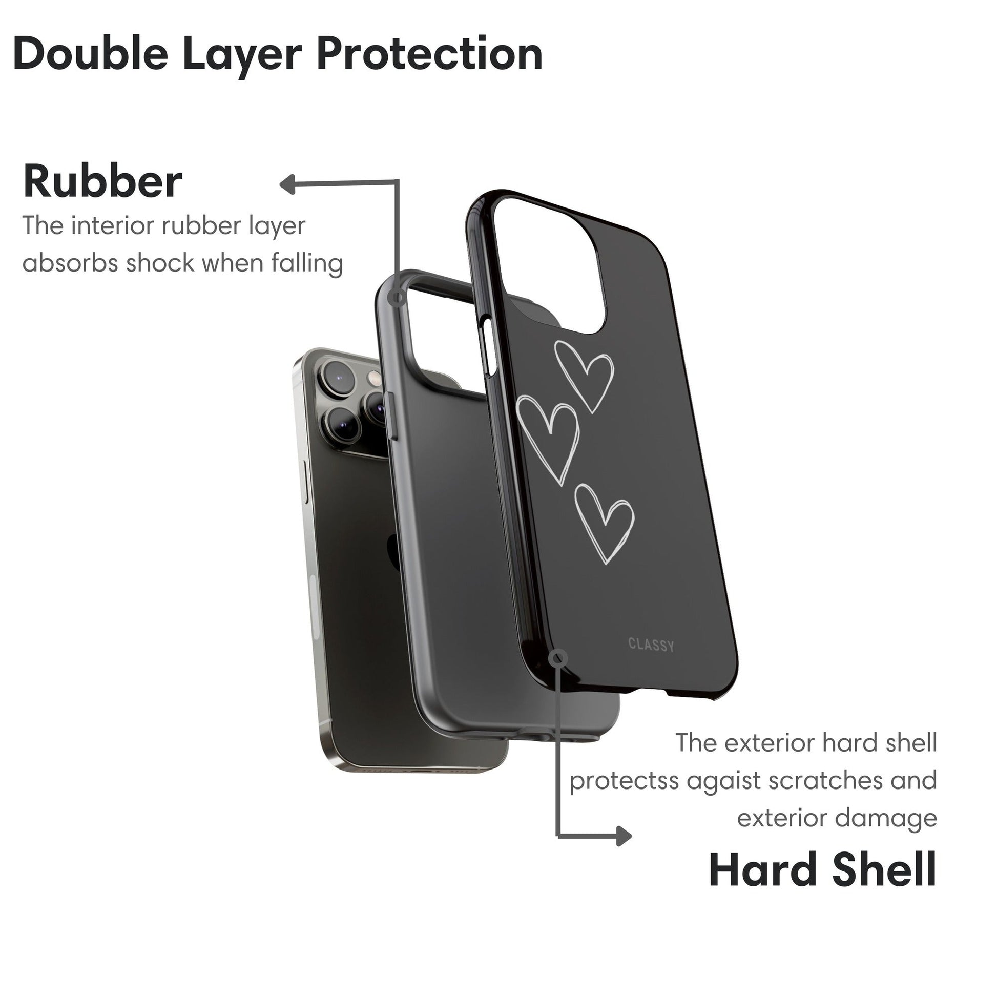 Couple Heart Tough Case - Black - Classy Cases - Phone Case - iPhone 17 - Glossy - 